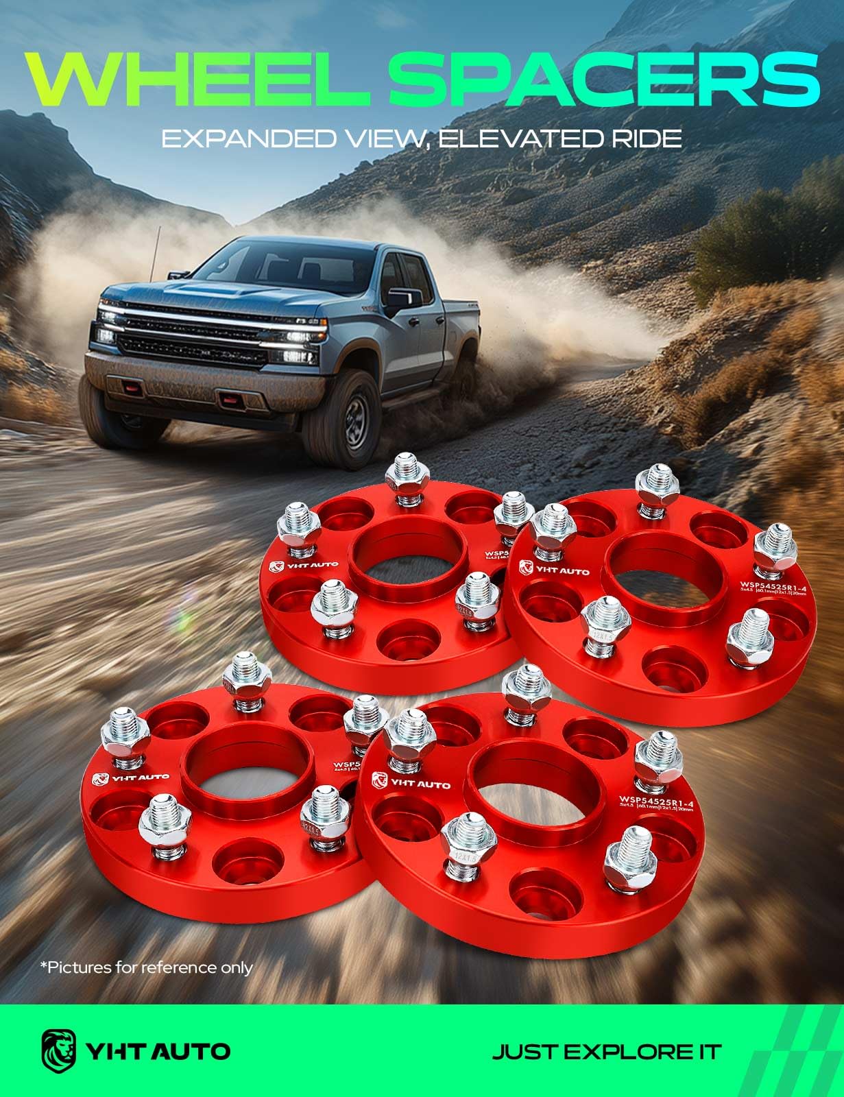 Condition photo showing Good Condition for YHTAUTO 5x4.5 Hub Centric Wheel Spacers 20mm Fits Toyota, Lexus & Scion Models, Camry, RAV4, RX, 5x114.3mm Tire Spacers w/ 12x1.5 Studs 60.1 mm Hub Bore 5 Lug 4PCS Red Spacers