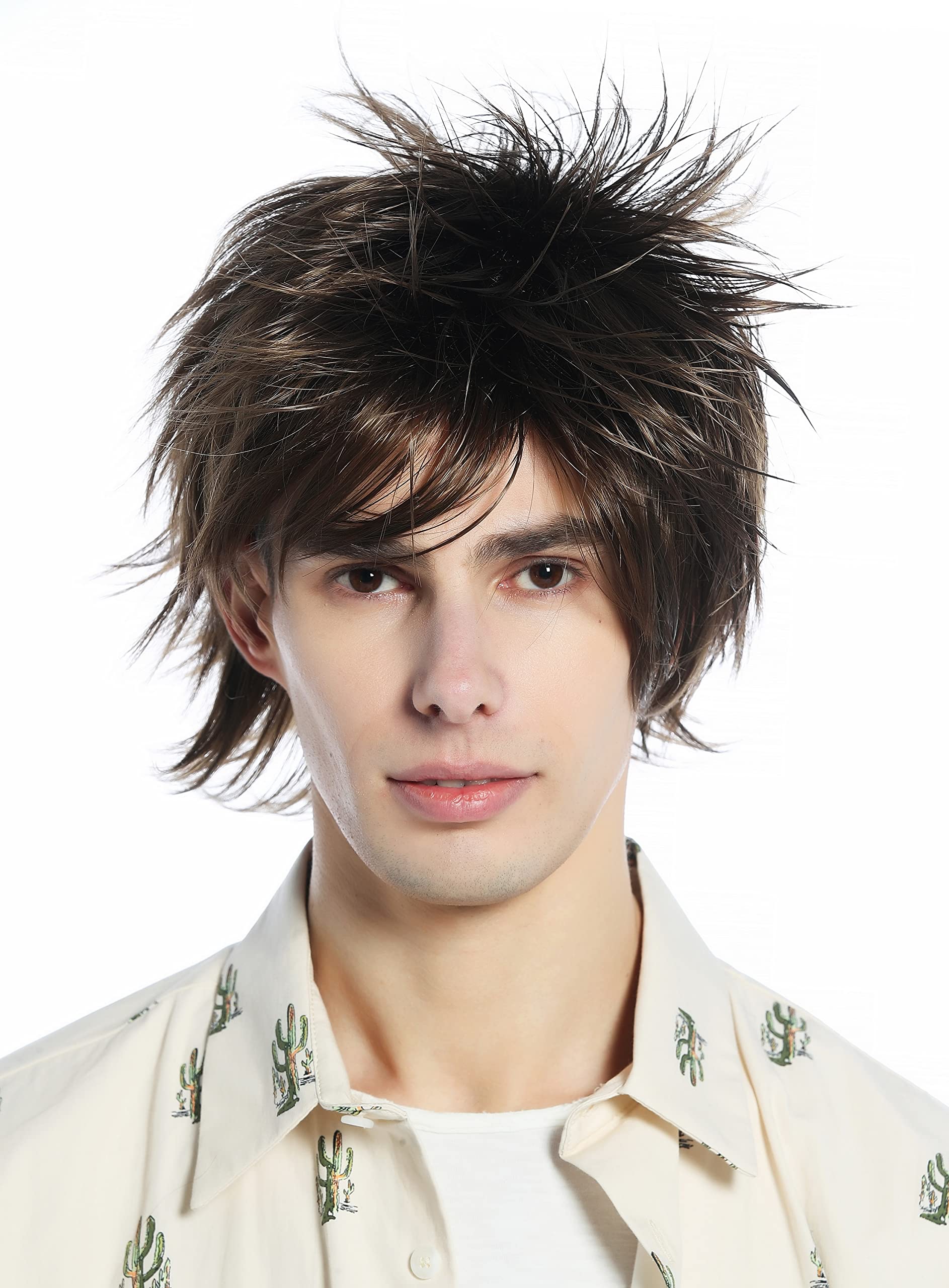 WIG ME UP - M-261-10 Wig Men Women short wild unruly 80s retro style medium brown, medium brown (10) - Image 2