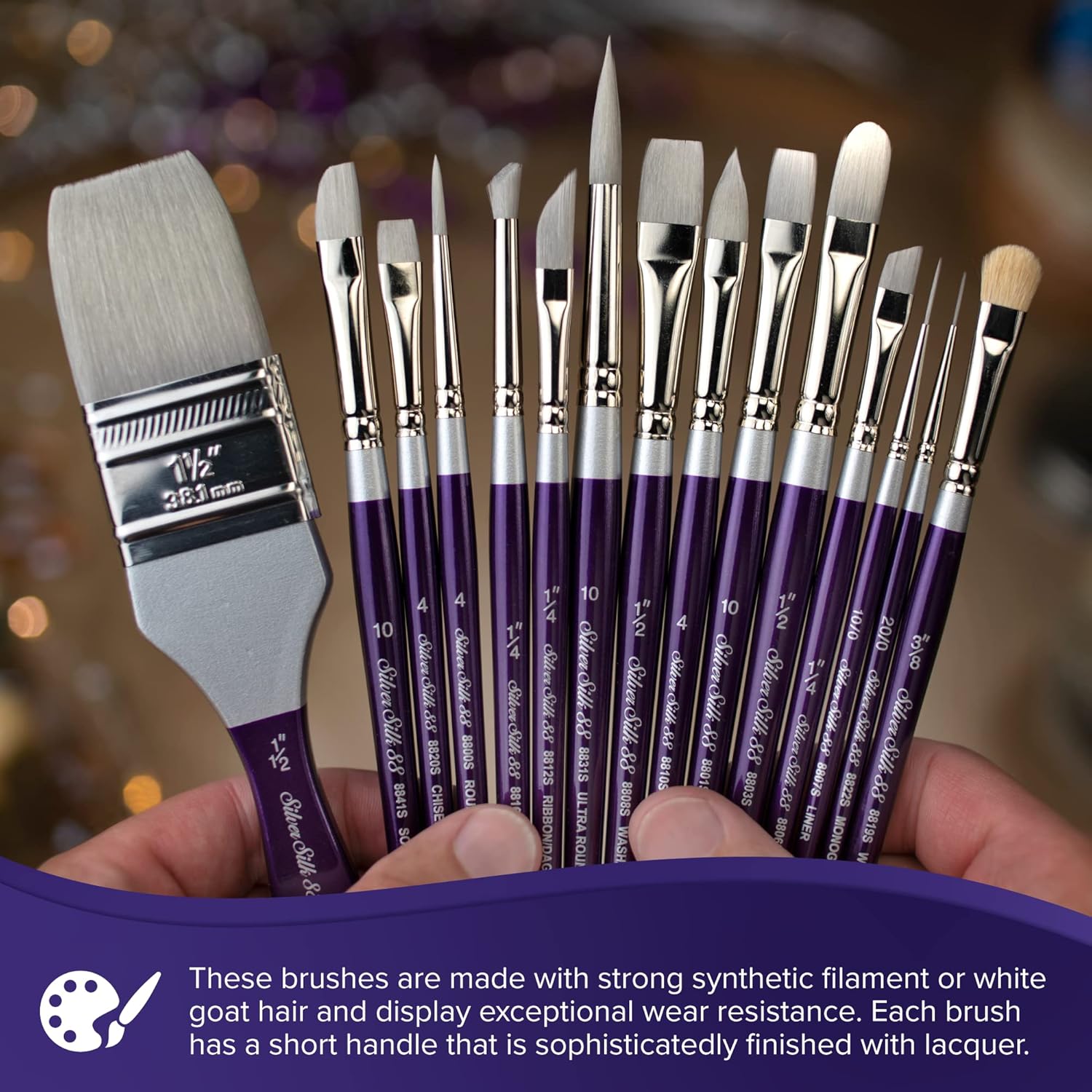 Silver Brush Limited 8803-8 Silver Silk 88 Silver Synthetic Filbert Brush for Oil Paintings, Size 8, Long Handle