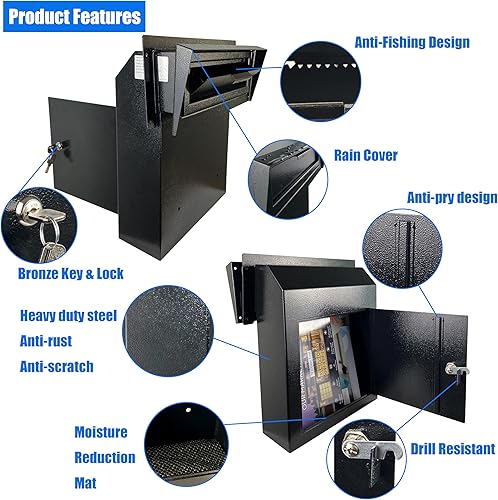 Miniatura 3 de Caja de acero galvanizado resistente a la lluvia, resistente a la intemperie, buzón de metal montado en la puerta para llaves, depósito, pago,