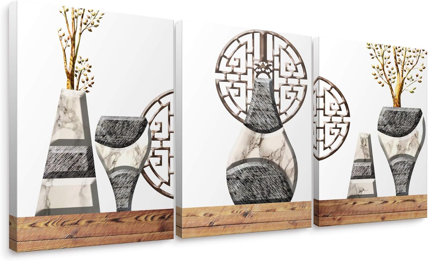Niwo ART - Flower Vases, 3-Panel Triptych Art, Canvas Wall Art Home Decor, Gallery Wrapped, Stretched, Framed Ready to Hang (24"x16"x1.5")