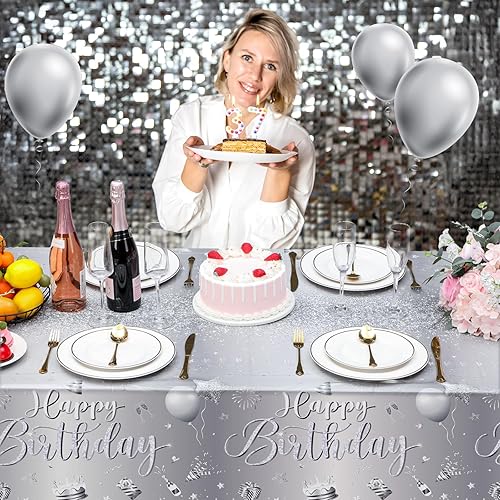 Vista 55 de Tudomro 3 manteles rectangulares de plástico para decoración de fiesta de cumpleaños, para mujeres y hombres, suministros de fiesta de baby shower