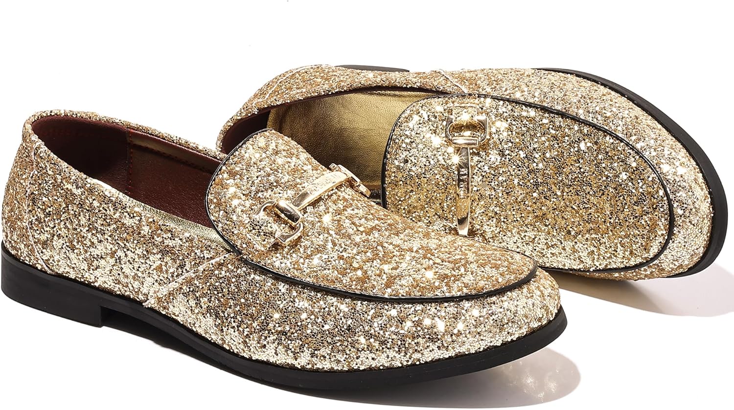 COSIDRAM Men's Glitter Dress Shoes Metallic Sequins Tuxedo Luxury Gold Buckle Loafers Slip-on Wedding Party Shoes - Image 5