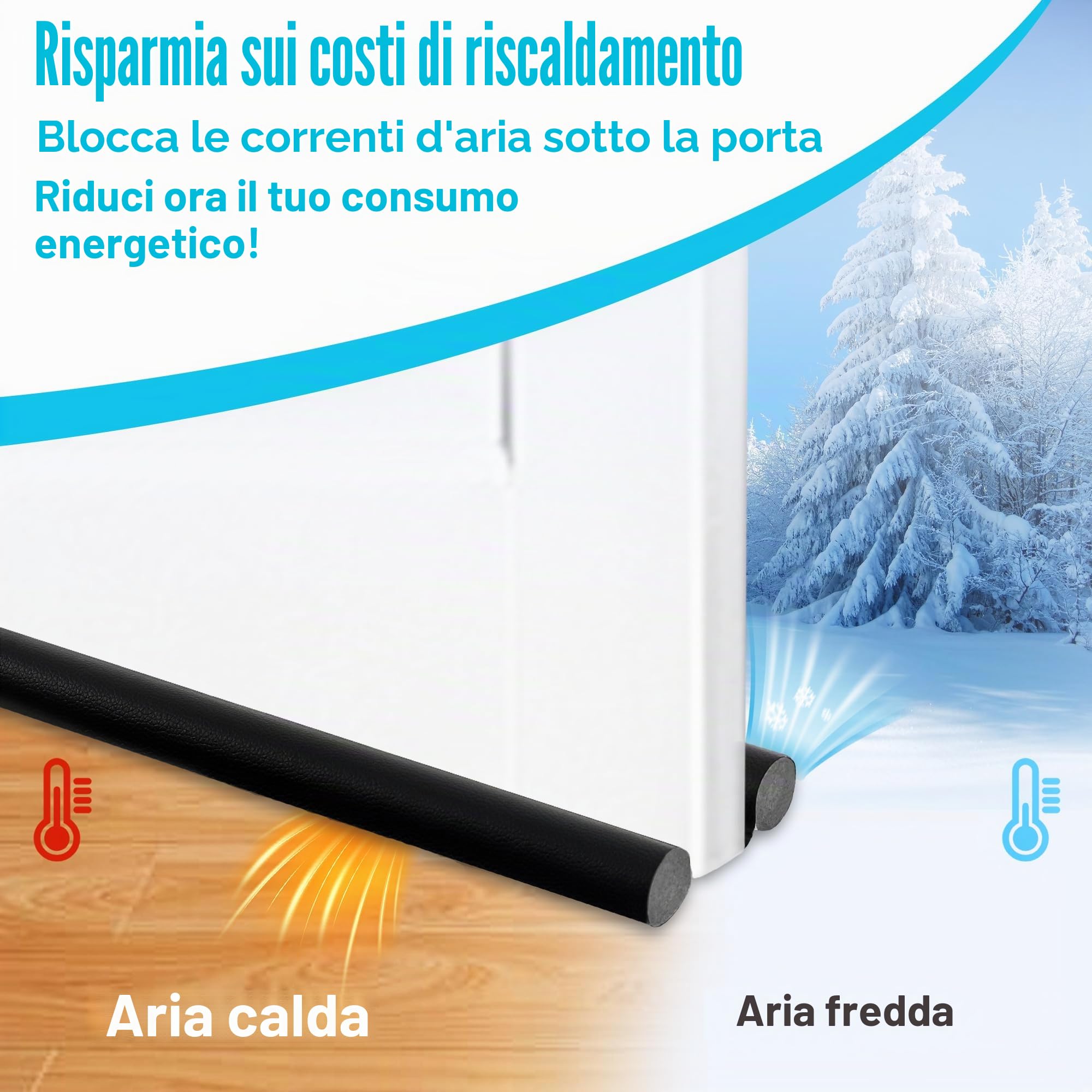 Gucass 3 Paraspifferi per Porte, 96 cm Paraspifferi Porta Blindata- Isolamento Acustico, Riduzione Freddo/Calore, Antivento, Luce, Polvere, Insetti, Guarnizione Porta Blindata, Nero