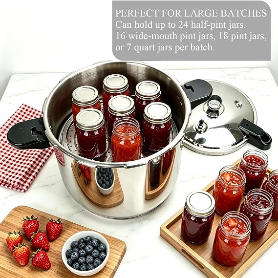 24 Qt Pressure Canner, Canning Pressure Cooker with Starter Kit, Stainless Steel Canning Pot for Home Water Bath Canning, Beginner Friendly Canning Supplies with Rack & Essential Tools