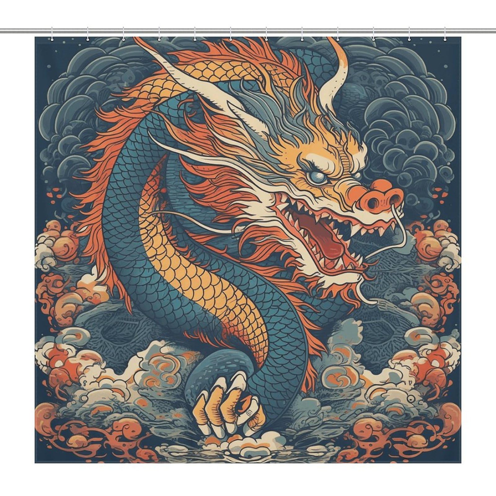 Rideau de douche dragon rétro pour transformer l'ambiance de la salle de bain
