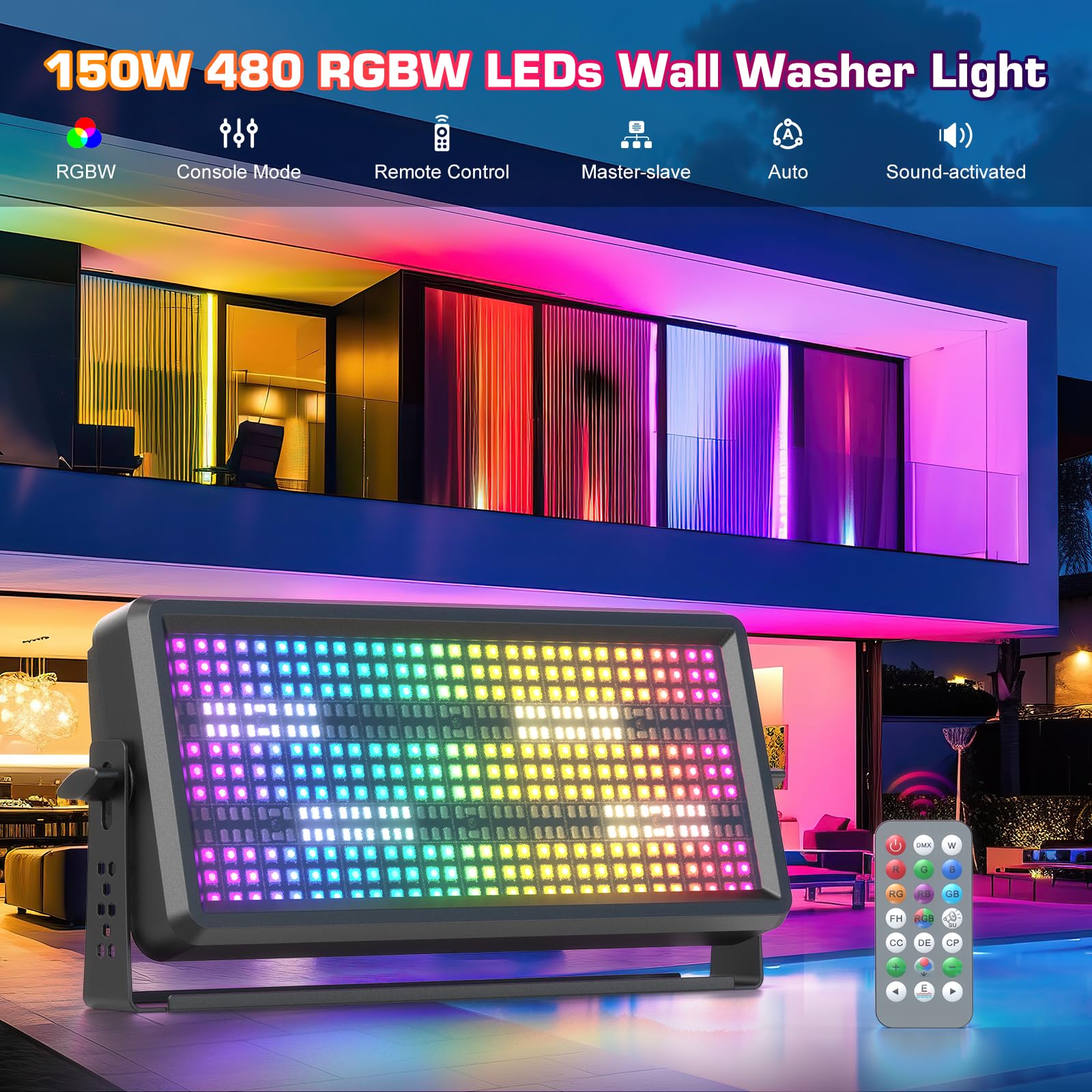 150W Luci Stroboscopica Fulmine con Telecomando, Illuminazione di Sfondo, 270 RGB + 180 Bianco LEDs Effetti Luce, Luce da Palcoscenico per Feste DJ Bar Spettacoli Teatrali Discoteca, 4 pezzo