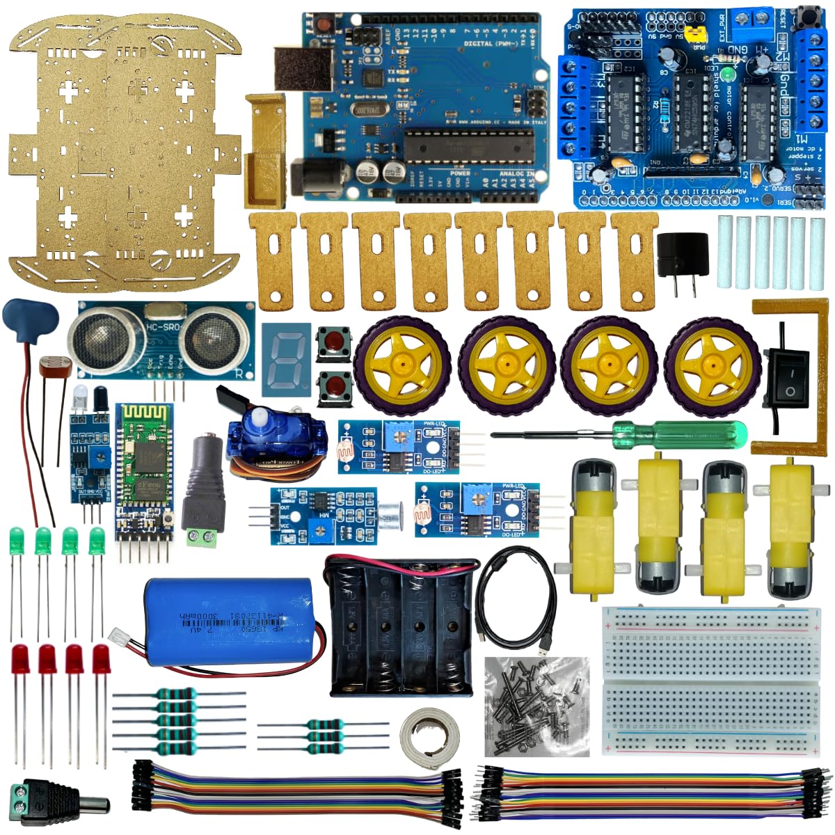 Robotics Programmable Starter diy kit for beginners with Ultrasonic, IR, Bluetooth, Sound,Photoresistor sensors and Video tutorials