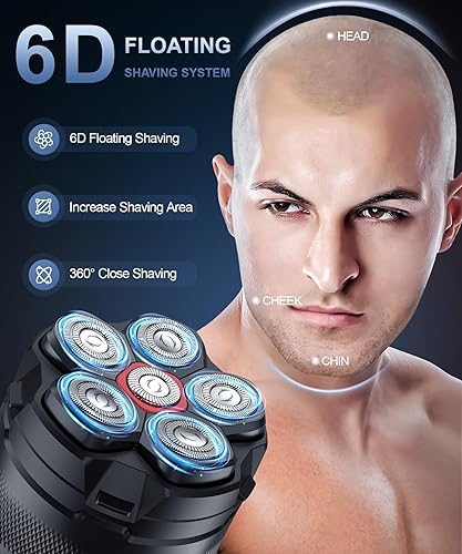 Miniatura 2 de Afeitadoras de cabeza para hombres calvos, 10000 RPM de alta velocidad 6D magnética, IPX8 resistente al agua en húmedo y seco, cuchillas
