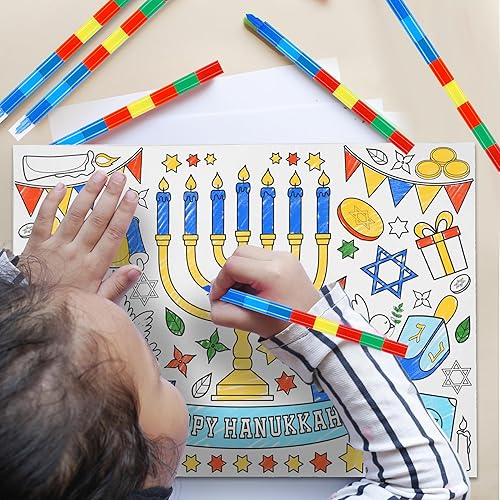 Miniatura 6 de 30 manteles individuales desechables de Hanukkah para niños, tapete de papel de Papá Noel, feliz Navidad, actividades para colorear, árbol de