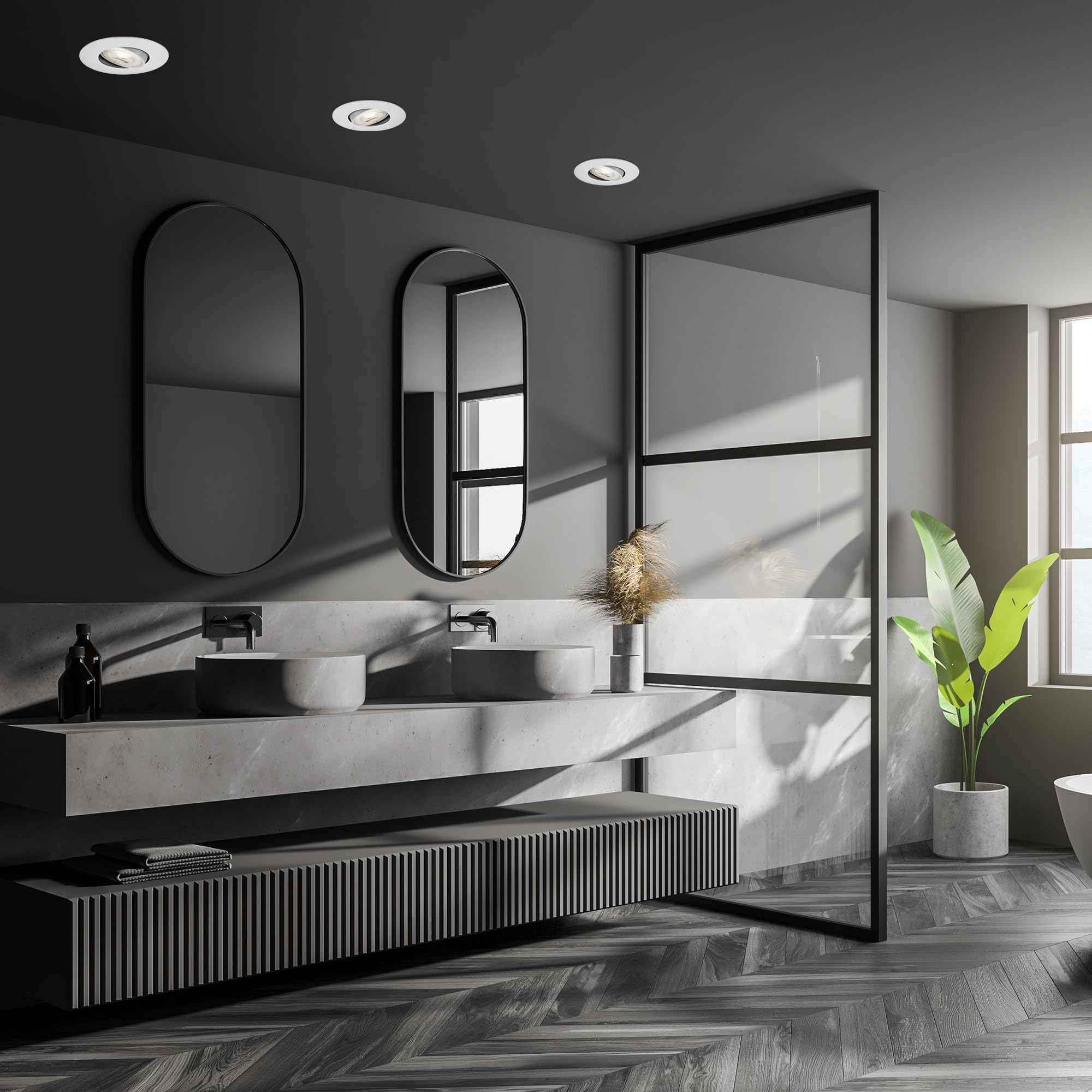 BRILONER - Juego de 3 focos empotrables LED 230V, foco LED baño IP65, focos de techo regulables sin escalonamiento, focos LED, focos de techo, lámpara de baño, cromo mate, 90x42 mm (DxH)