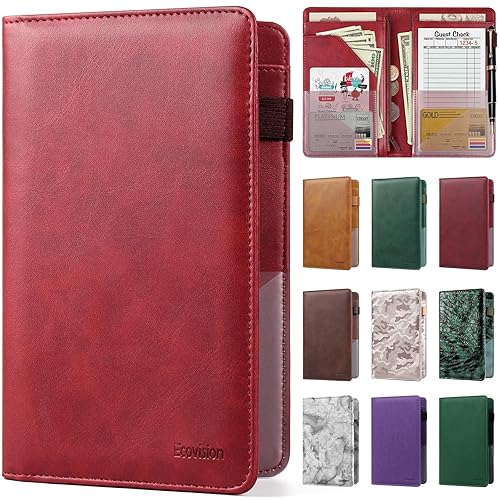 Miniatura 12 de EcoVision Libro de Servidor para Mesera, Organizador de Cuero para Mesero con Bolsillo con Cremallera, Libreta para Personal de Restaurante