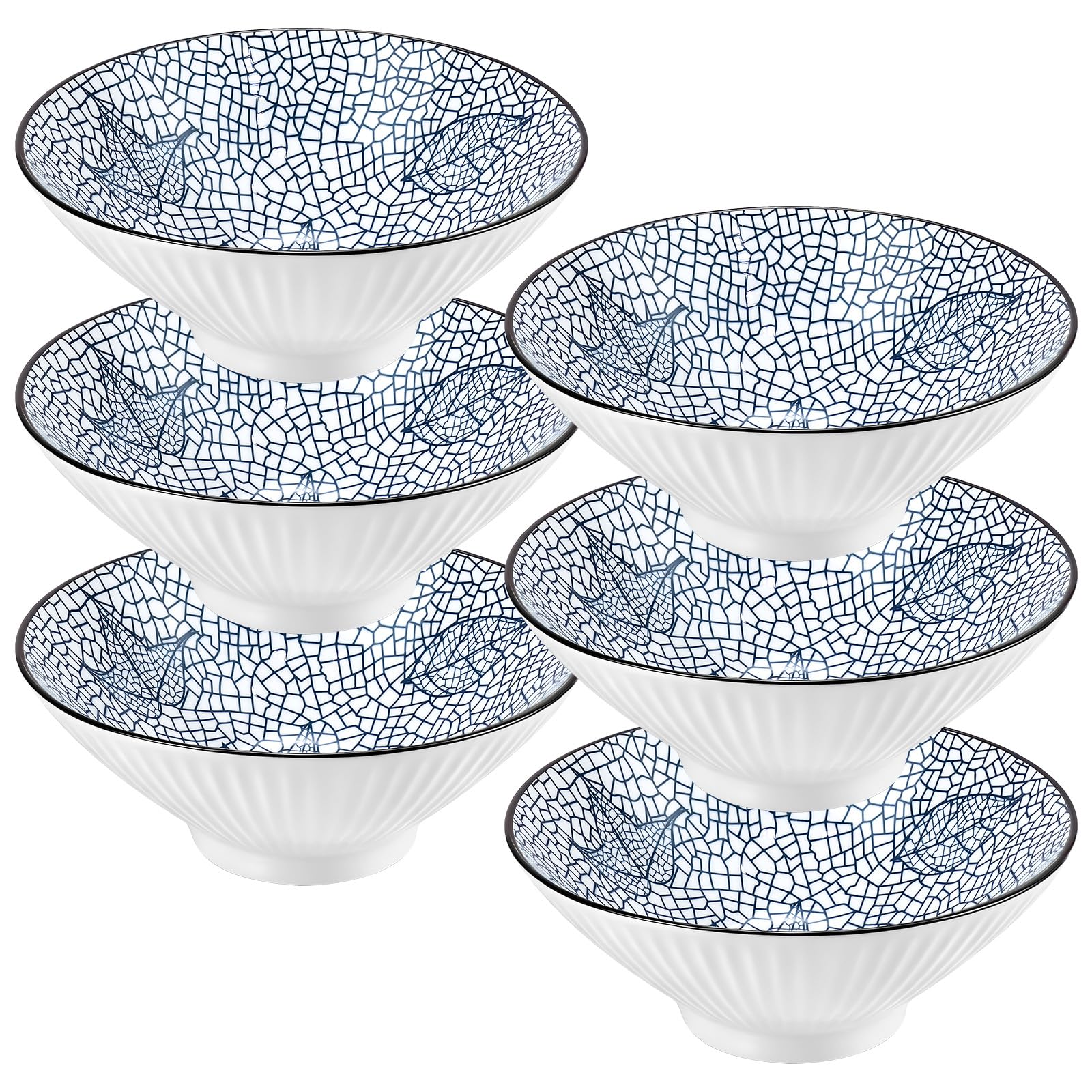 OJMHD Large Japanese Ramen Bowls Set of 6, 1100 ml Porcelain Noodle Bowls
