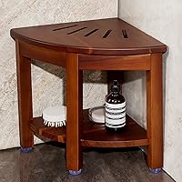 Vista 9 de HouseJoy Banco de ducha de esquina con estante: taburete de ducha de esquina para afeitarse las piernas, reposapiés de baño, banco de baño