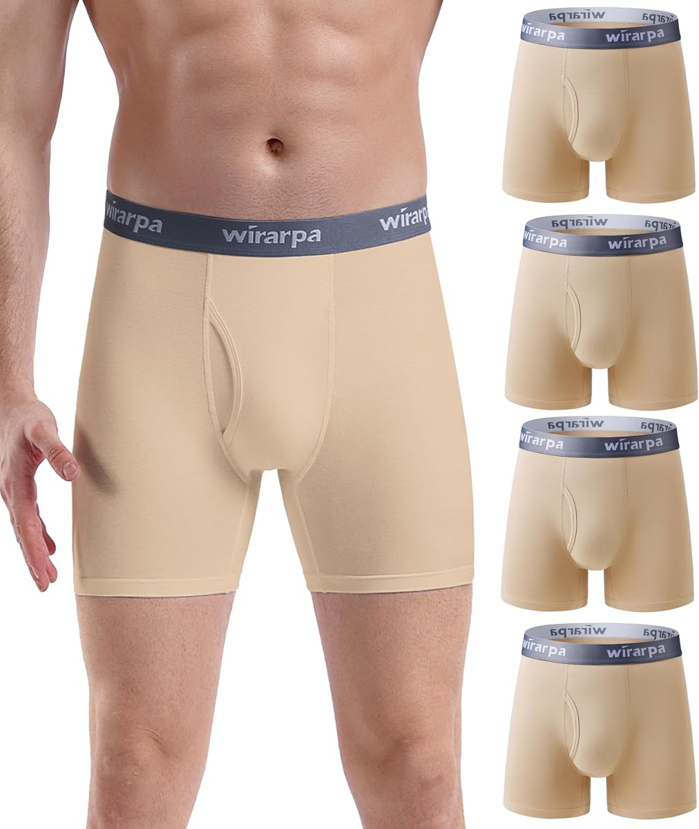wirarpa Men's Underwear Trunks Cotton Boxers 4 Pack