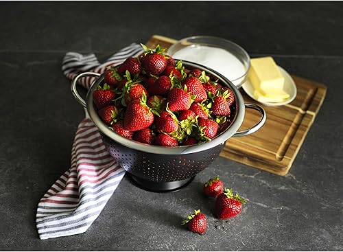 Miniatura 5 de GoodCook Colador gourmet, capacidad de 5 cuartos de galón, acero inoxidable con asas y pie de pedestal elevado, negro intenso