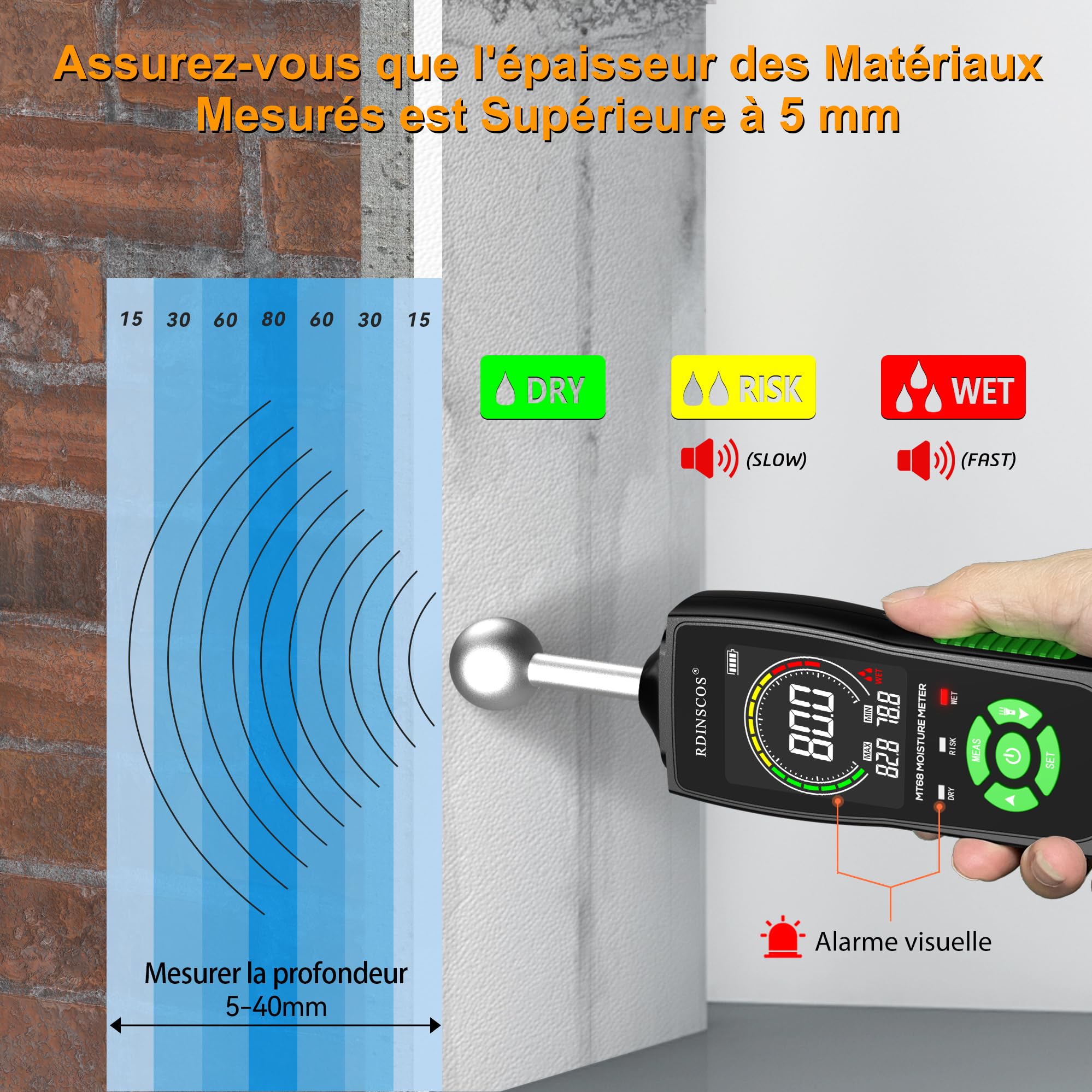 Humidimètre Professionnel Sans Aiguille Détecteurs Hygromètre Analyse Profondeur 20-40 mm