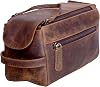 KOMALC Premium Buffalo Leather Unisex Toiletry Bag Travel Dopp Kit Distressed Tan
