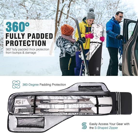 FIXITOK Snowboard & Ski Bag for Air Travel, Waterproof Full Padded Snowboard Bag Fit Board, Boots, Clothes, Helmet and Gear, Adjustable Length Ski Bag(157CM-181CM)