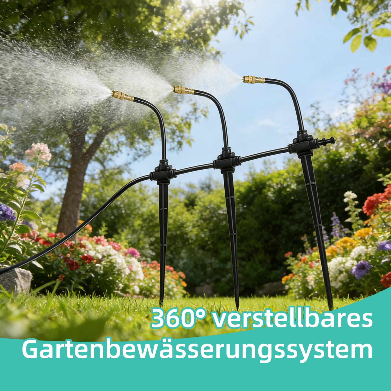 Automatisches Bewässerungssystem Garten, 360° Verstellbar Automatische Bewässerung mit Einstellbare Düse, Tropfbewässerungssystem für Garten, Balkon, Gewächshaus, Hochbeet Bewässerung (20M)