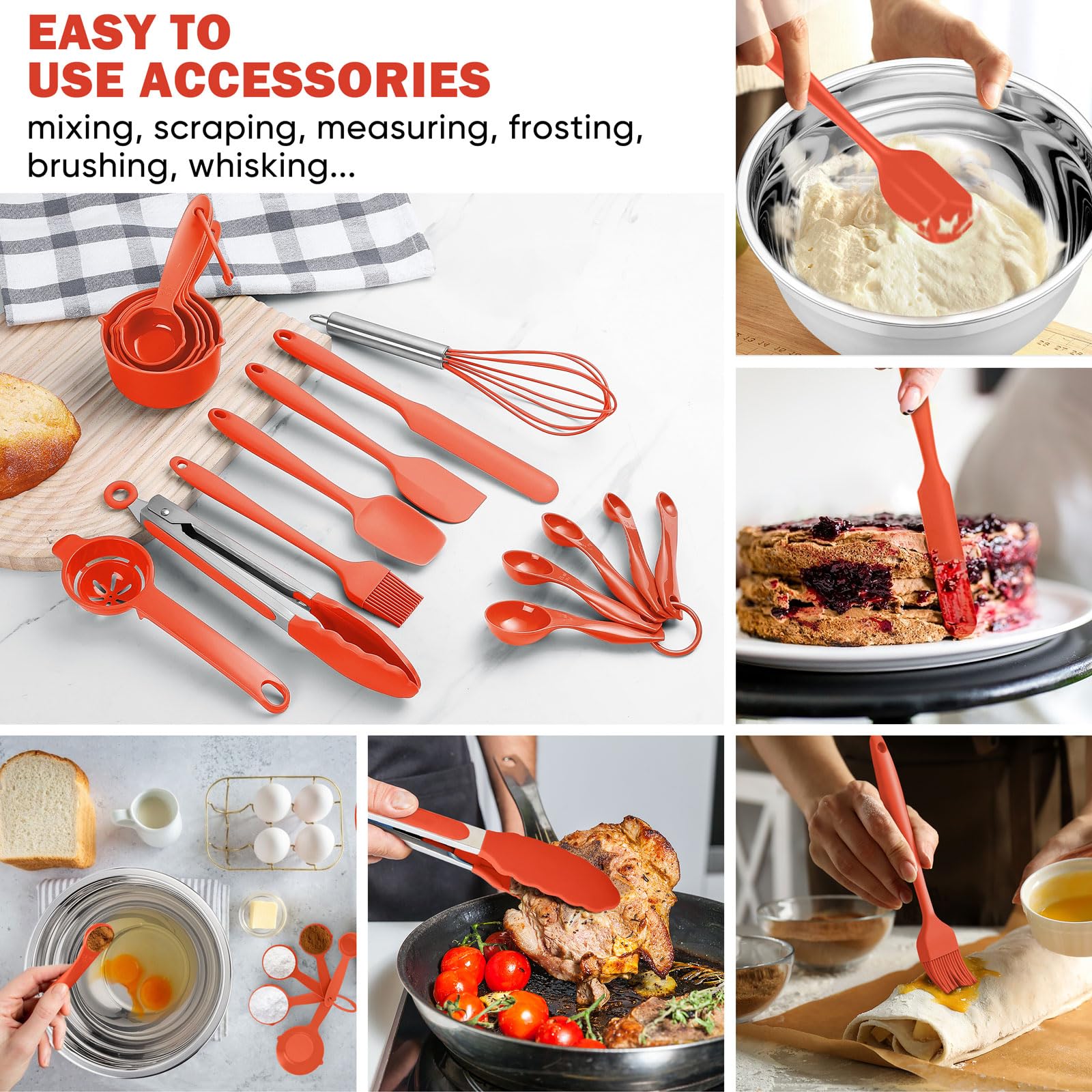 E-far Juego de cuencos para mezclar con tapa, 25 cuencos de acero inoxidable con accesorios de rallador, parte inferior antideslizante para cocinar, hornear, servir, almacenamiento de alimentos,