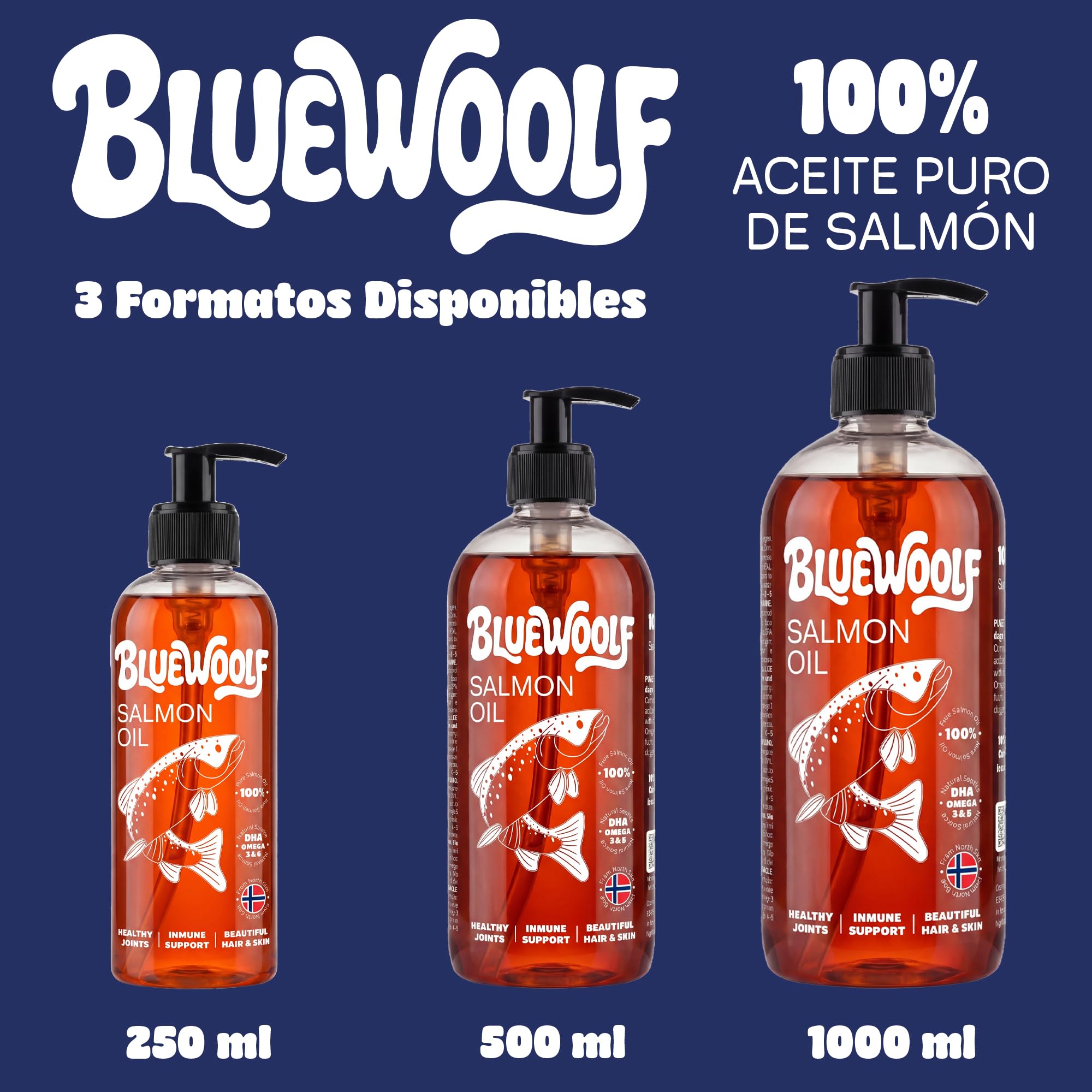 Aceite de Salmon Perros y Gatos 250ml con Omega 3 para Mejora Piel y Pelo Articulaciones y Sistema Inmunitario Salmón para Pienso, Barf y Comida Húmeda Oil for Dogs BlueWoolf — view 8