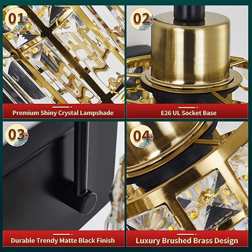 Miniatura 3 de Lámpara de tocador de baño de 3 luces, lámpara de cristal sobre el espejo, luces giratorias de pared interior negro mate y dorado  Pantalla moderna