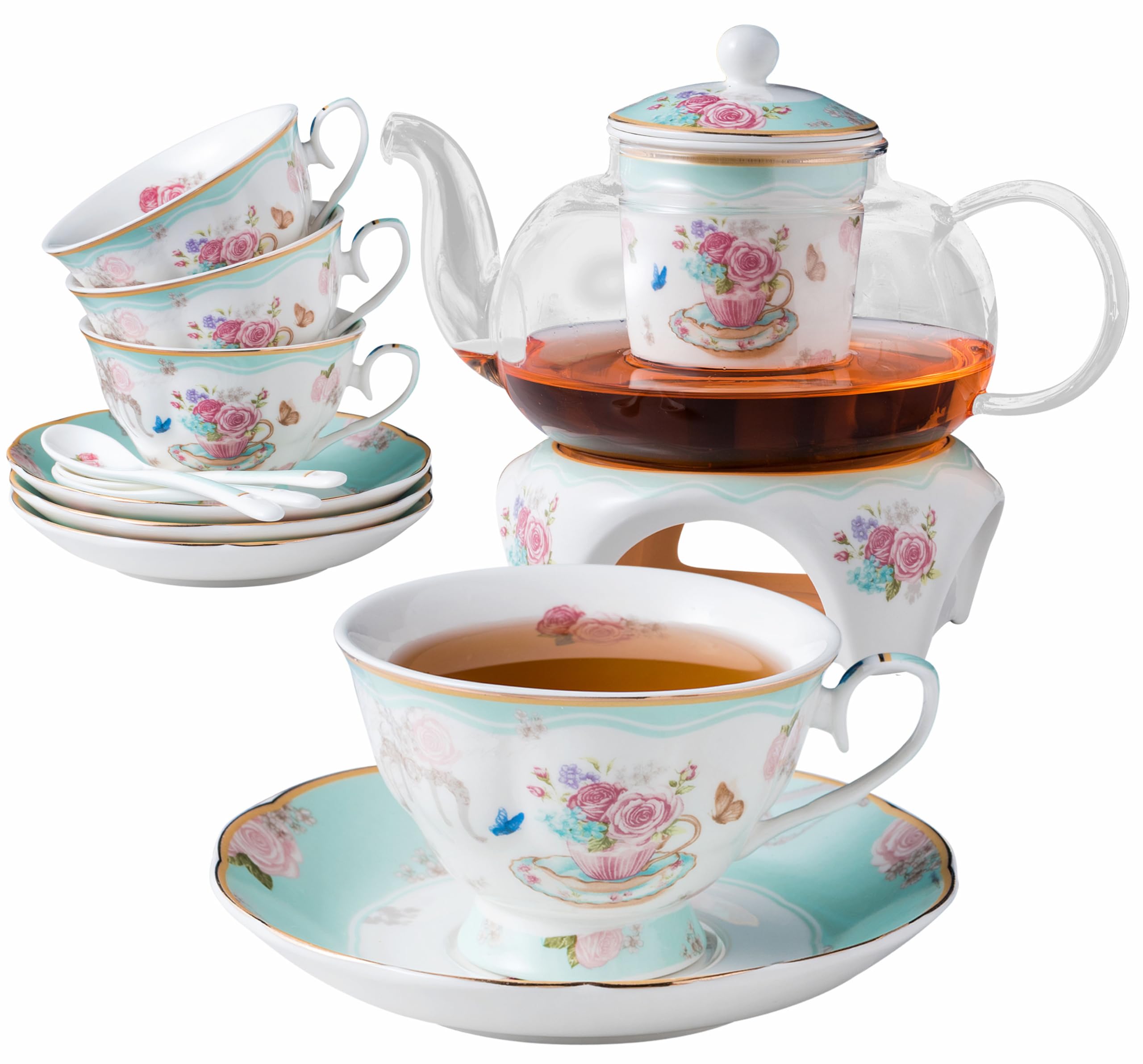 Amazon.com | Jusalpha- Vintage light blue floral fine china tea