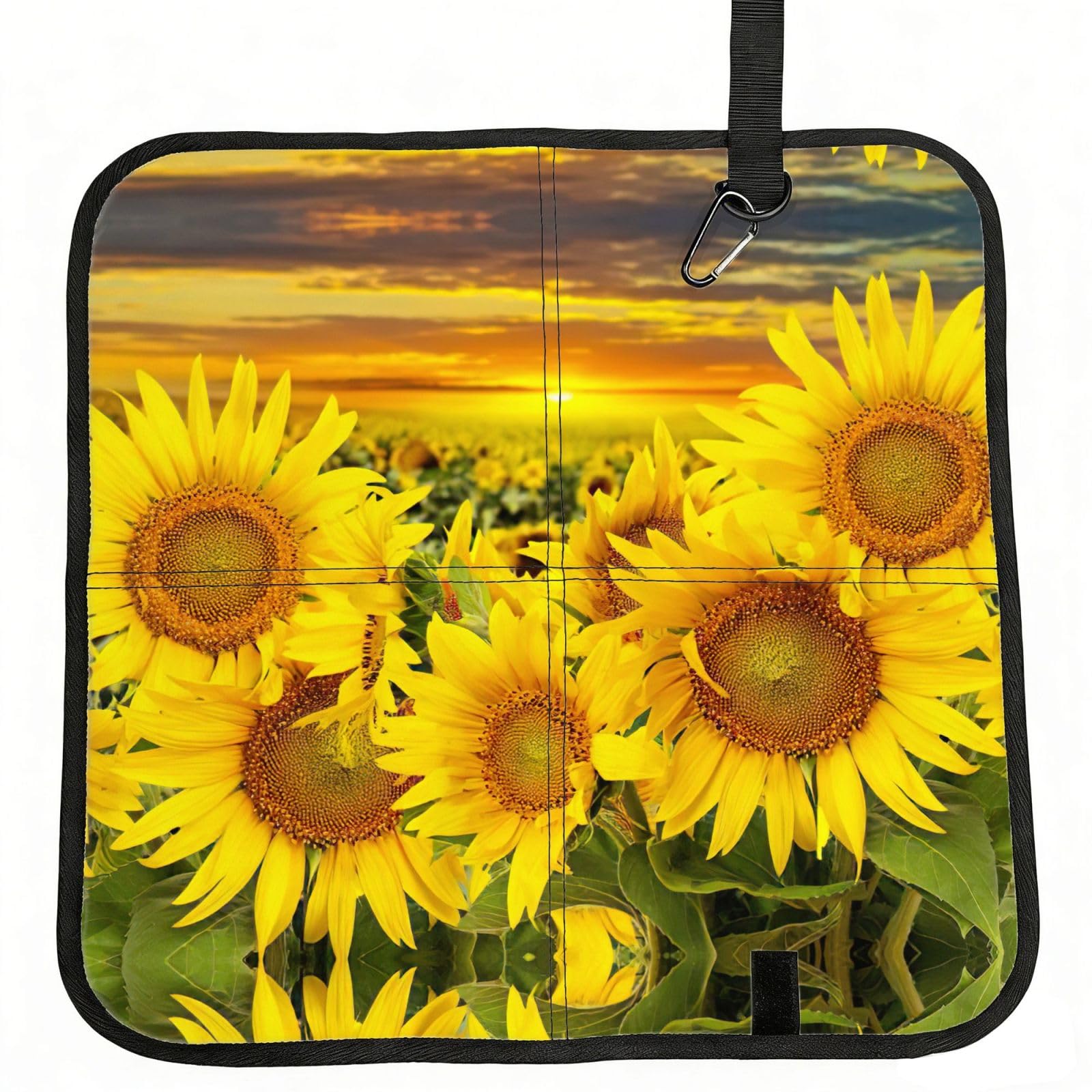 SDEGTHO Sunflower Pattern Printed Foldable Seat Pad with Closure, Lightweight Cushion for Airplane Travel Camping