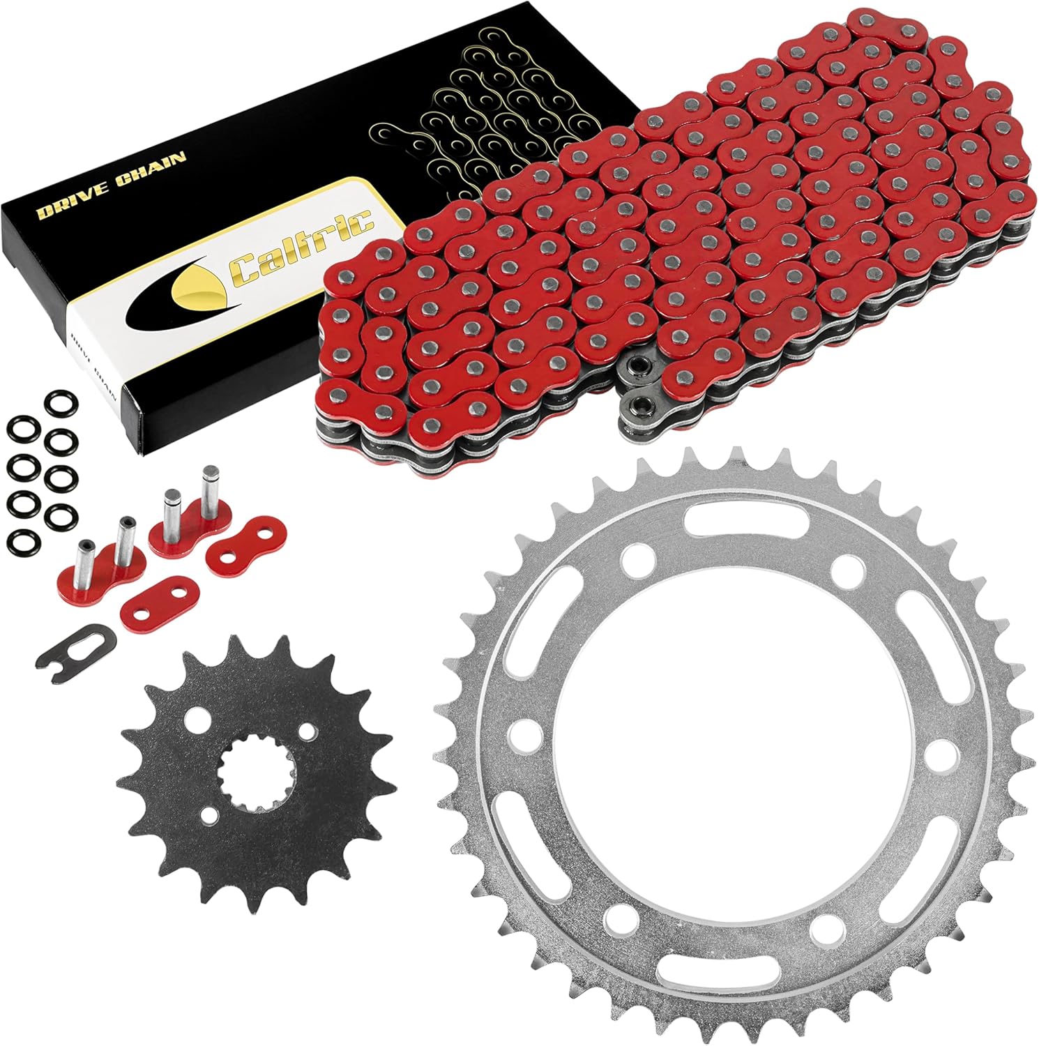 Caltric Red ORing Drive Chain & Sprockets Kit Compatible