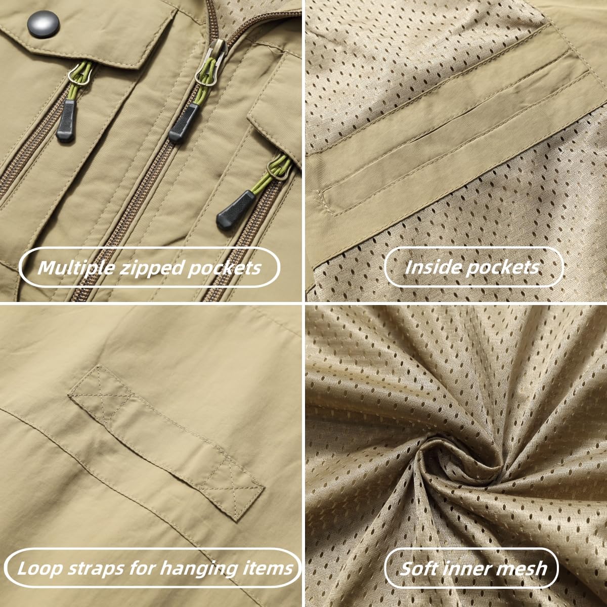 Herren Outdoor Weste mit Vielen Taschen Schnelltrocknende Freizeitweste Leicht Anglerweste Sommer Atmungsaktiv Ärmellose Jacke Sport Multifunktionsweste Camping Fotografie Weste