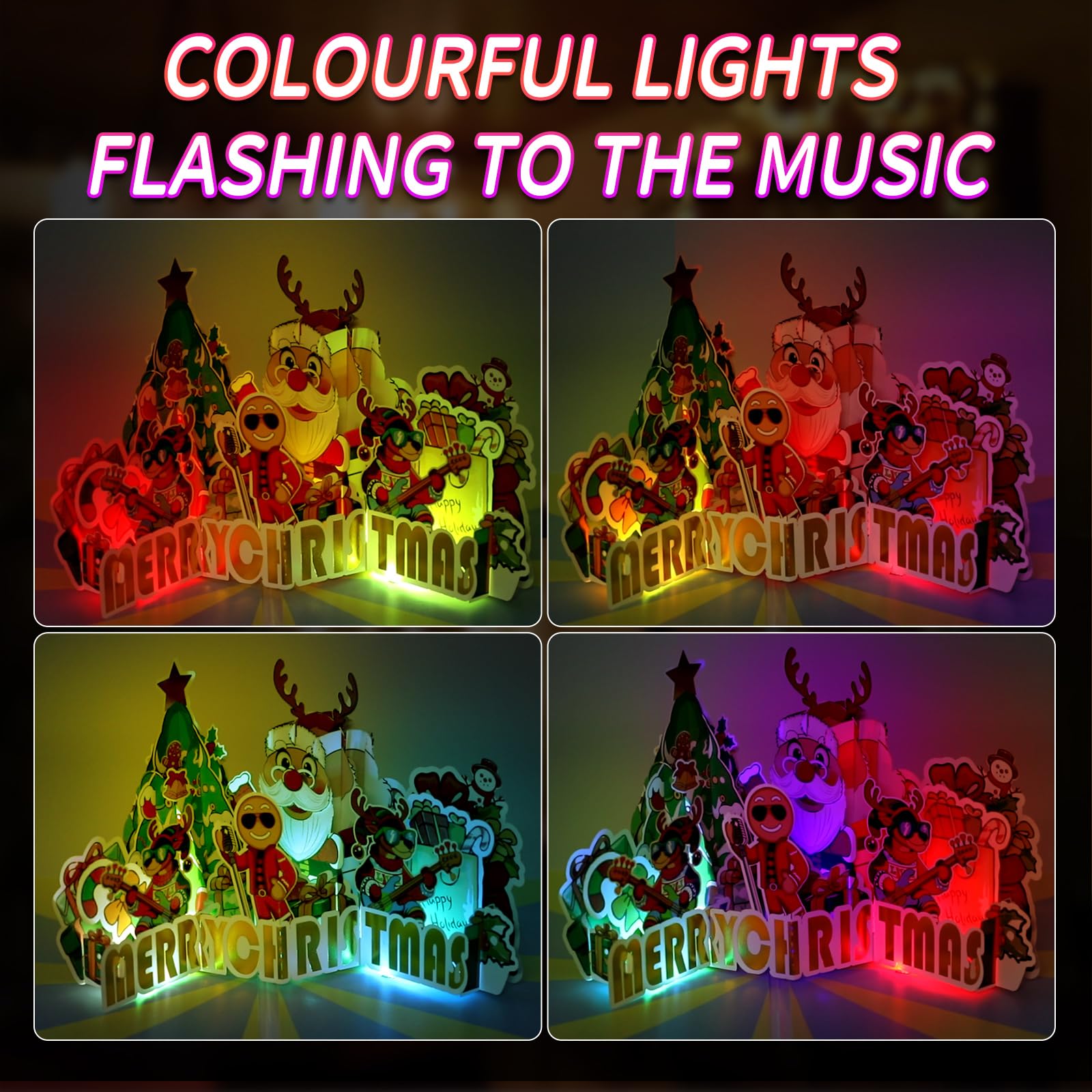 Christmas Card, Musical Merry Christmas Card w Light for Kids 3D Pop-up Santa Christmas Cards for Women/Men - Image 2