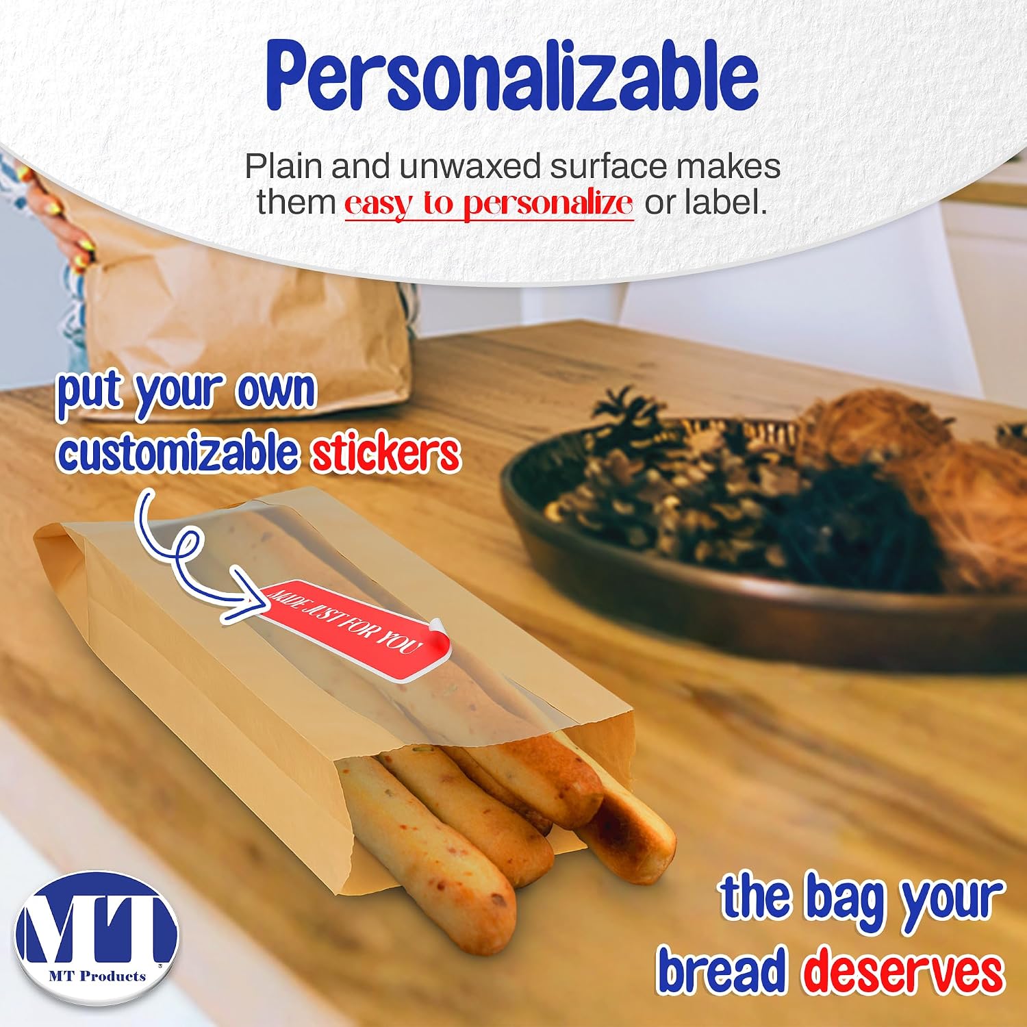 MT Products Kraft Bread Bags 6.5" x 2" x 18" - Disposable Paper Bags (Pack of 50) - Made in the USA