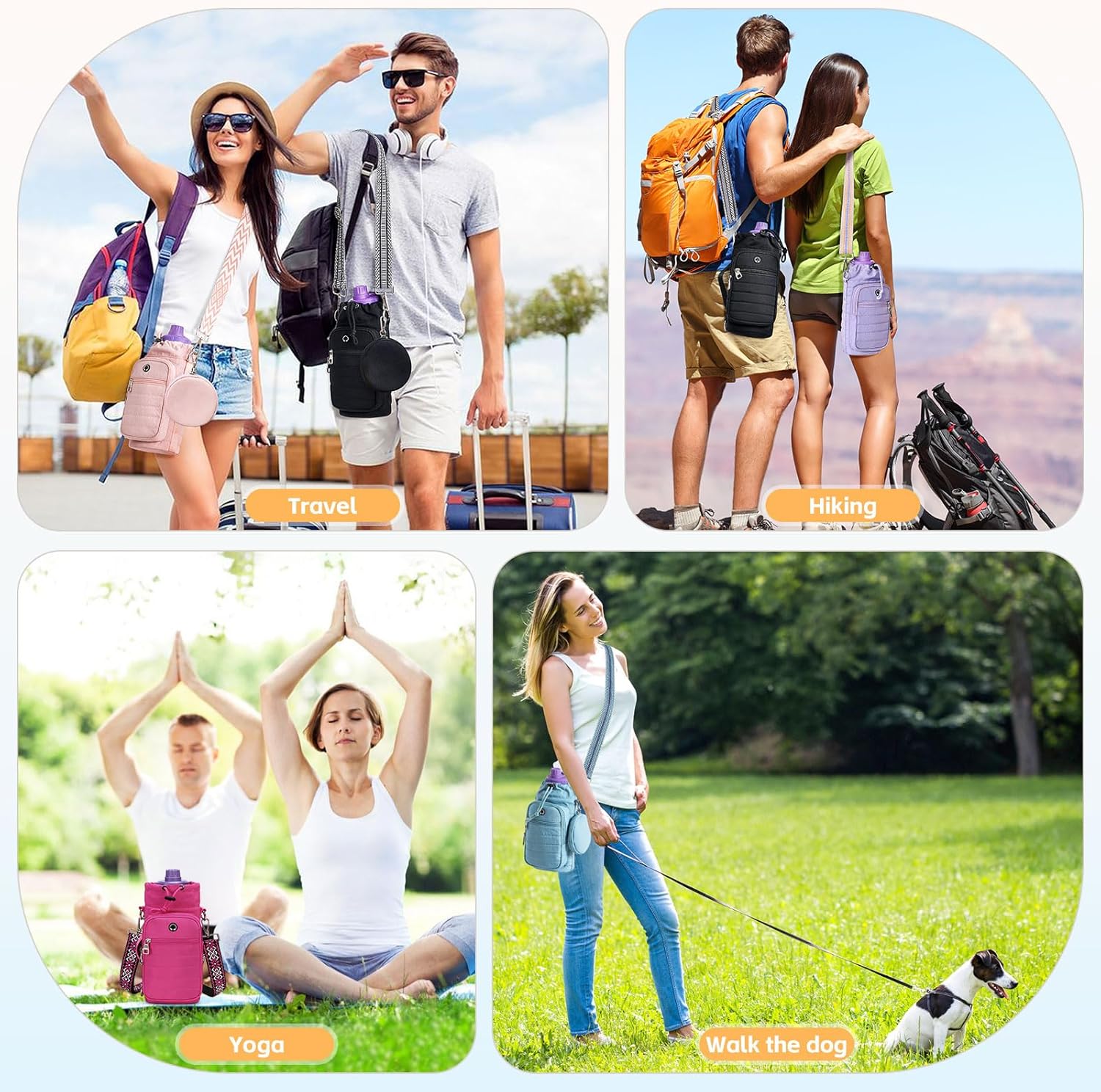 Water Bottle Carrier Bag with Strap, Sling Bag for Walking, Hiking, Cycling, Black, 40 Ounces - Image 8