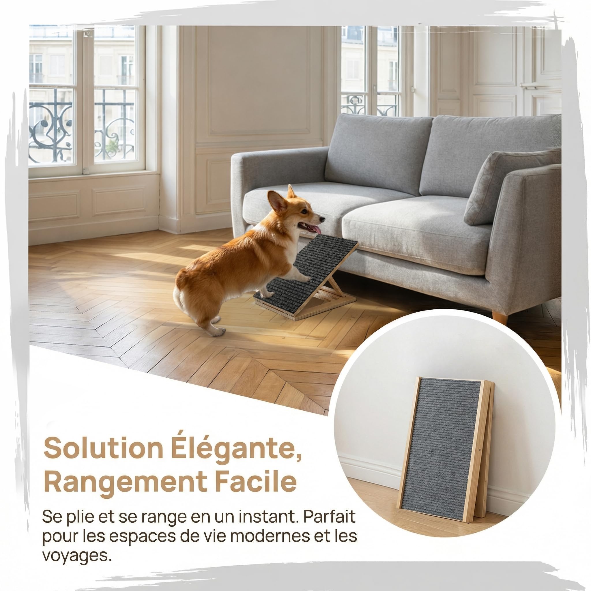 kowaku Rampe pour Chien en Bois Pliable, Escalier Animaux pour Petits Chiens et Chats avec Hauteur Réglable, Pente Douce pour Canapé, Lit, Voiture, Assistance Animaux Âgés, Races Petites Pattes