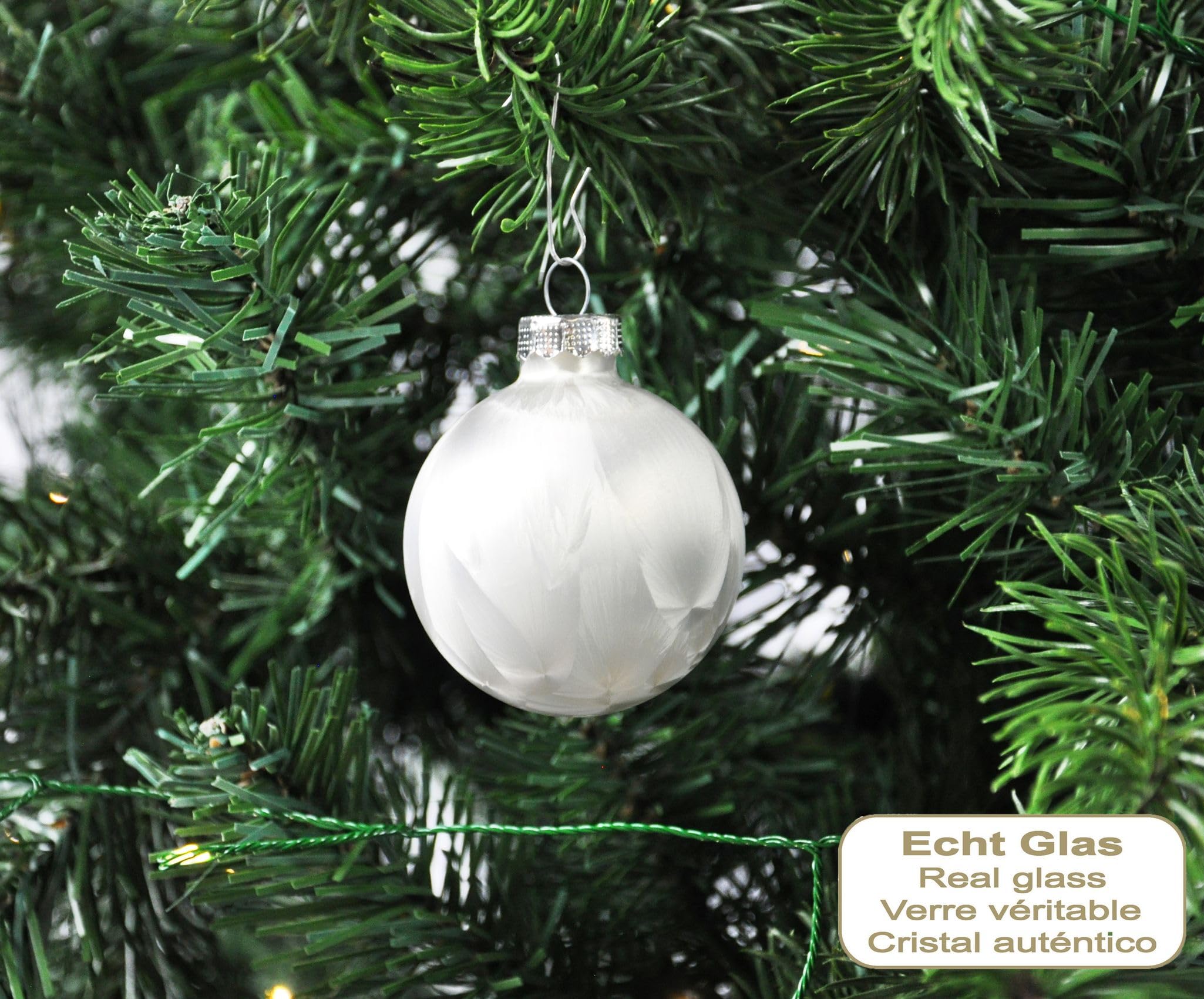 JACK by Inge Glas 60x Glas Christbaumkugeln 4 5 6 7 cm Eislack Weiß/Offwhite + Haken