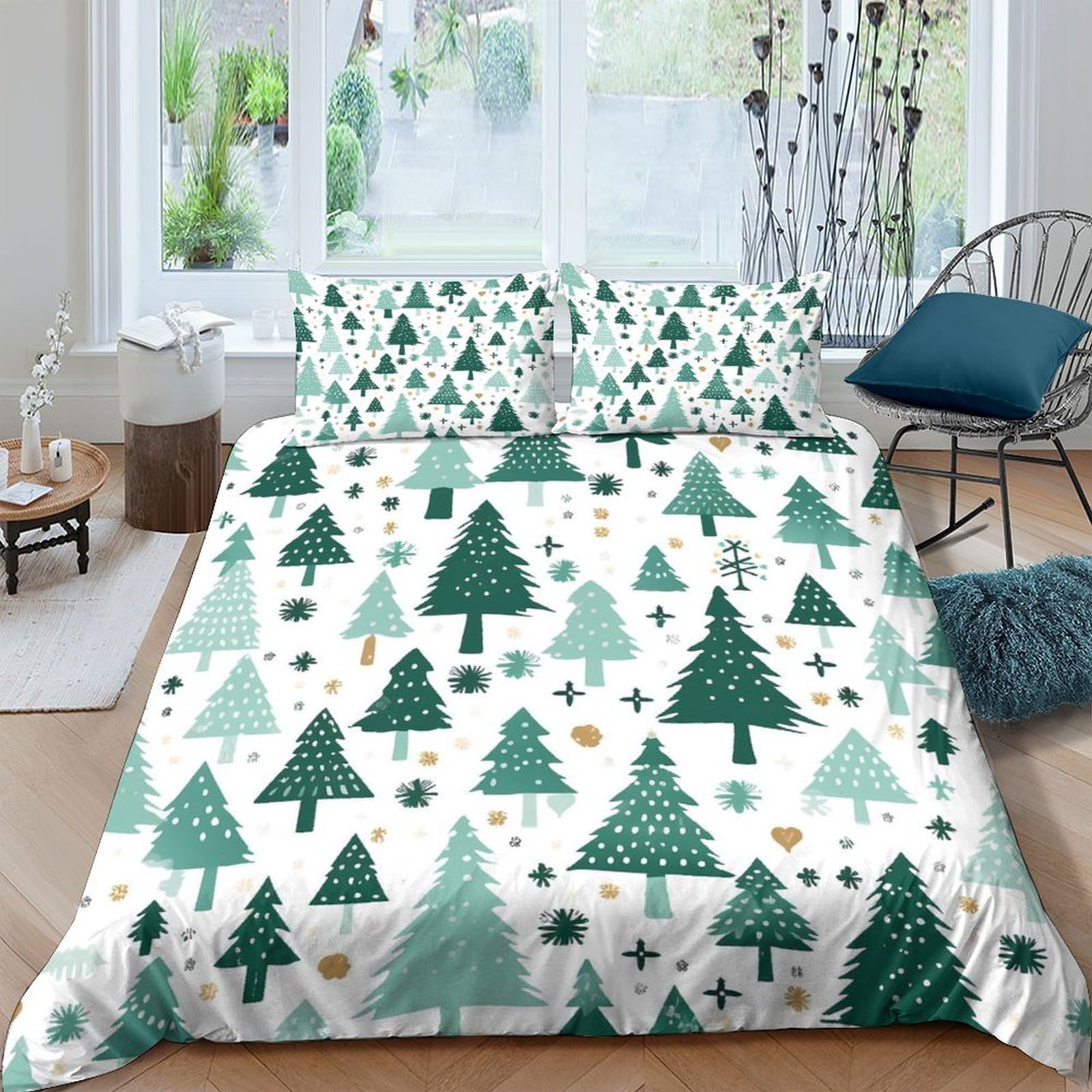 Ctjqhvkz Style-8 3D Printed Pine Tree Forest Fitted Sheet Microfiber Green Bed Cover Christmas Woodland Decor For Home Bedroom Single（135X200cm）