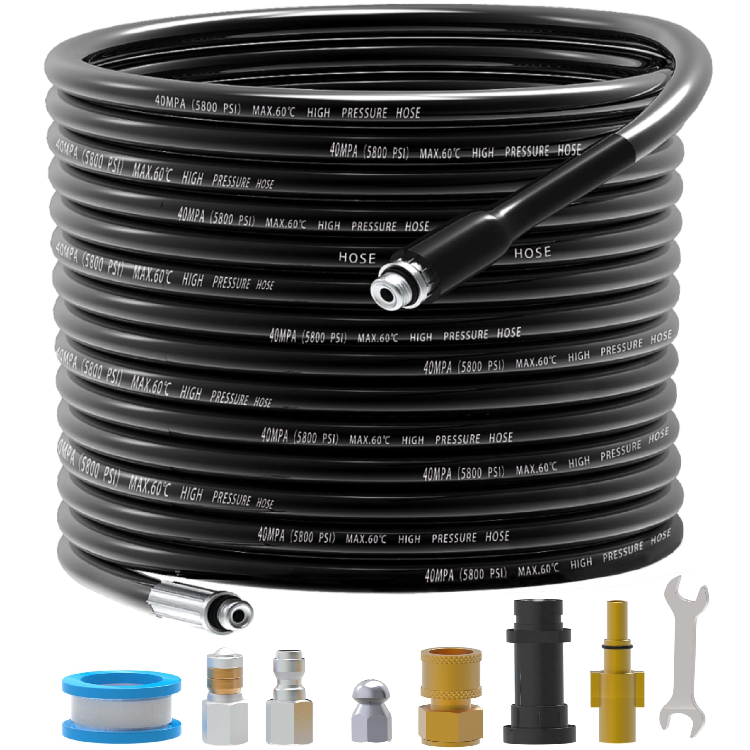 30M High Pressure Drain Pipe Hose Cleaning Kit for Karcher K2-K7 Series,Sewer Spray Kit Resistant Pressure Replacement Rubber Tube Unblocker Washer Hose Suitable for Drain Blockage and Cleaning
