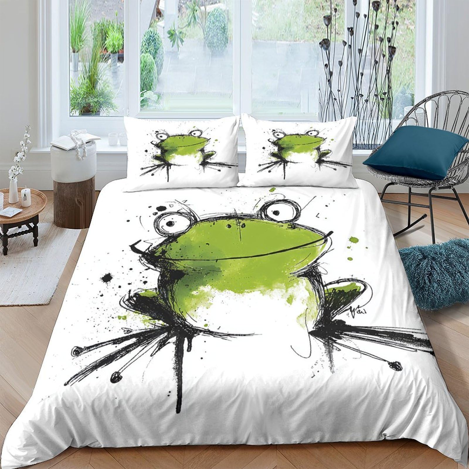 Ctjqhvkz Style-6 3D Printed Cartoon Frog Fitted Sheet Microfiber Soft Green Art Mattress Cover For Bedroom Dorm Mattress Protection Decor Single（135X200cm）