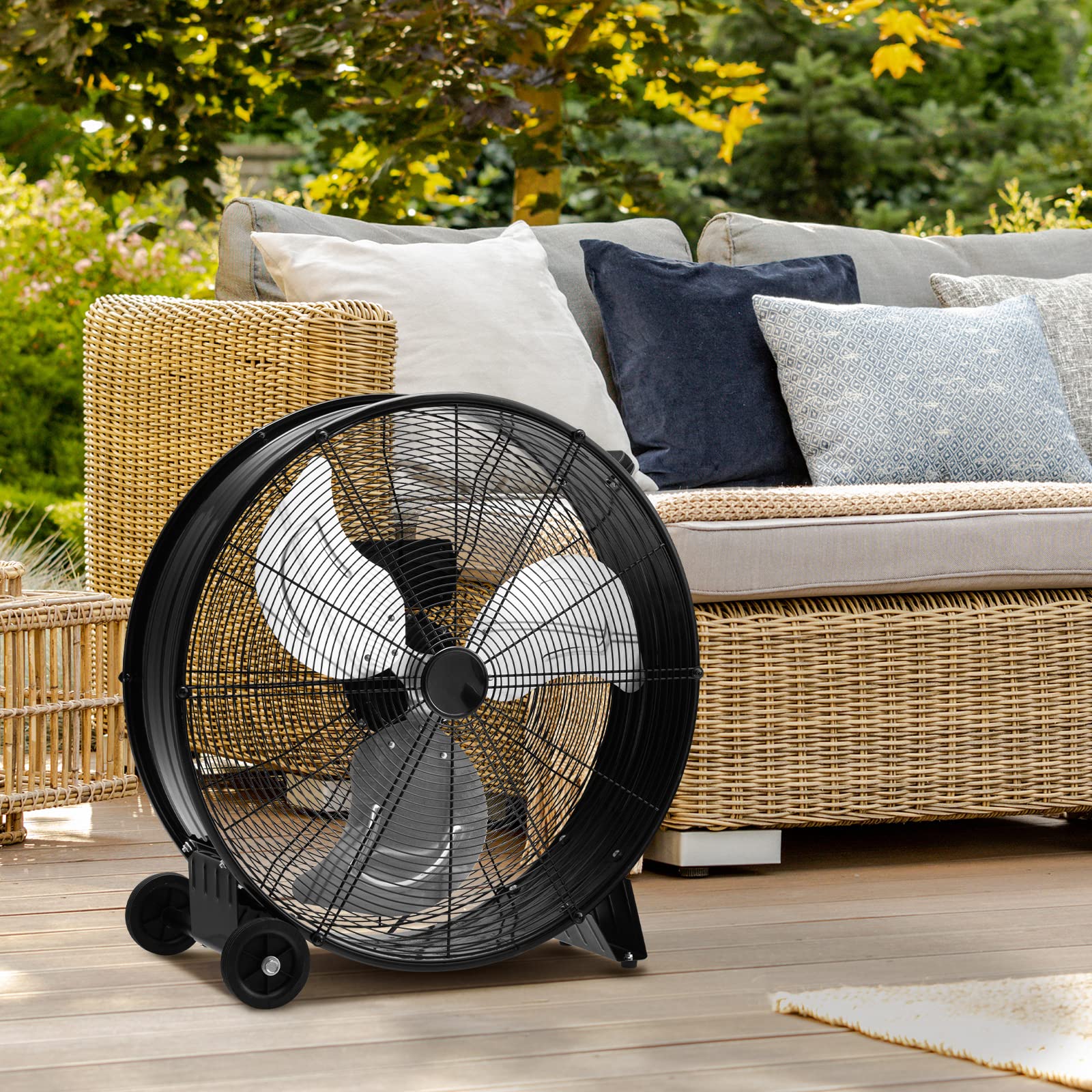 COSTWAY Ventilatore da Terra Industriale a 3 Velocità con Pale in Alluminio, Ventilatore a Piantana Potente ad Alta Velocità su Ruote in Gomma, 180W Max, 65x37x67 cm (Nero)