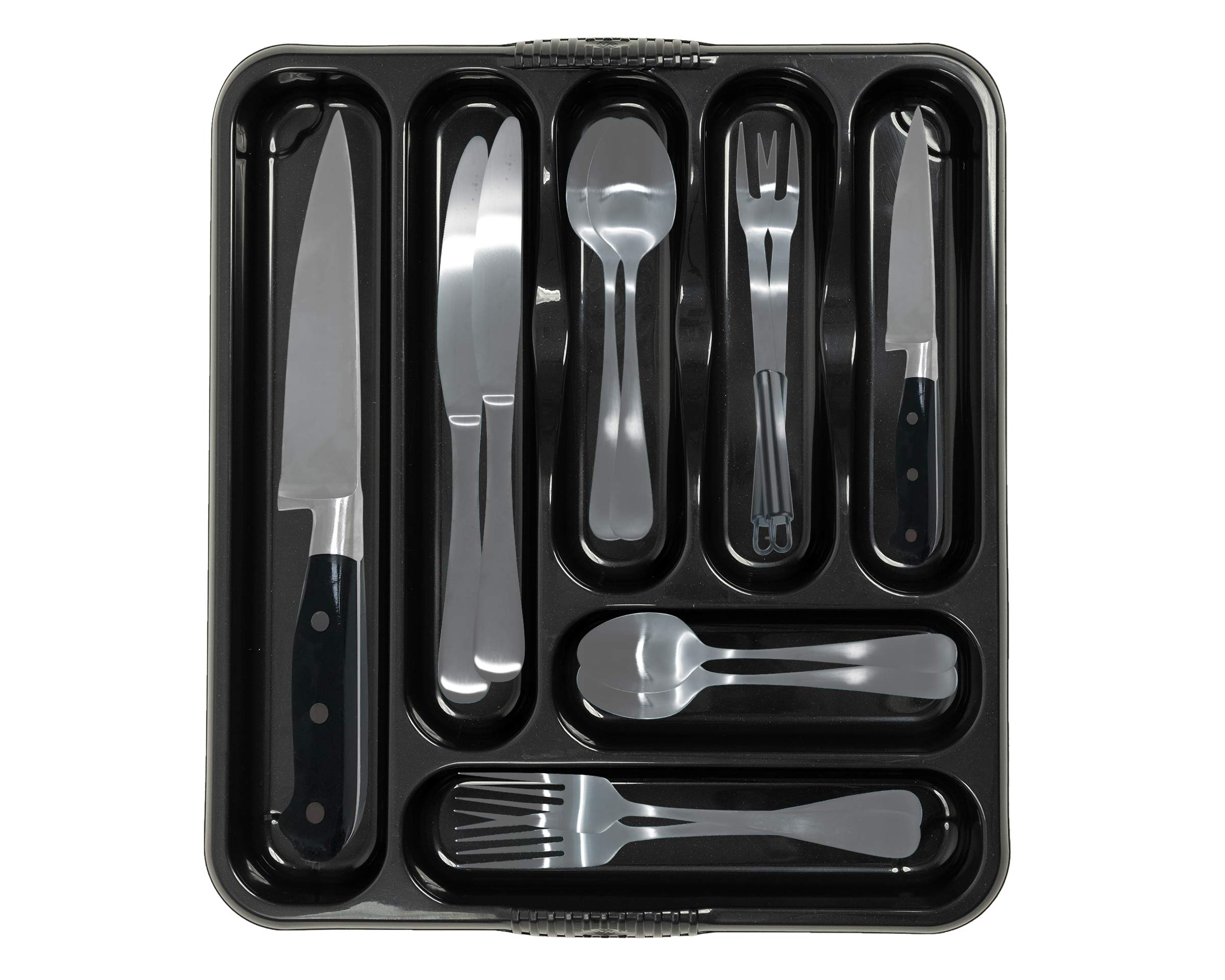 CHPL 7 Compartments Large Cutlery Tray Drawer Organiser Tray | Utensil Storage for Spoons, Forks, Knives | Cosmetic Tray For Makeup Storage Organiser - Midnight Greyish.
