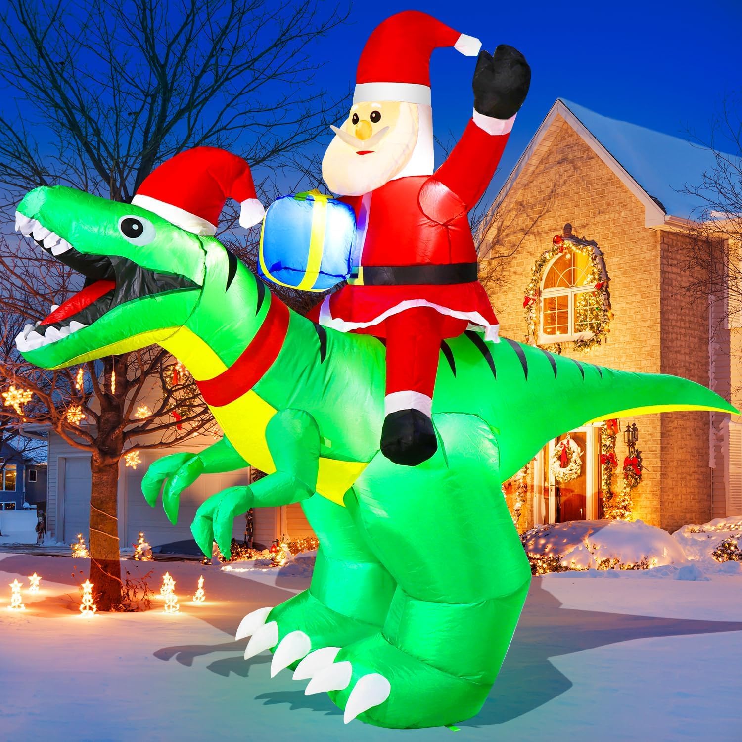 Christmas LED Santa Riding Dinosaur Outdoor Inflatable