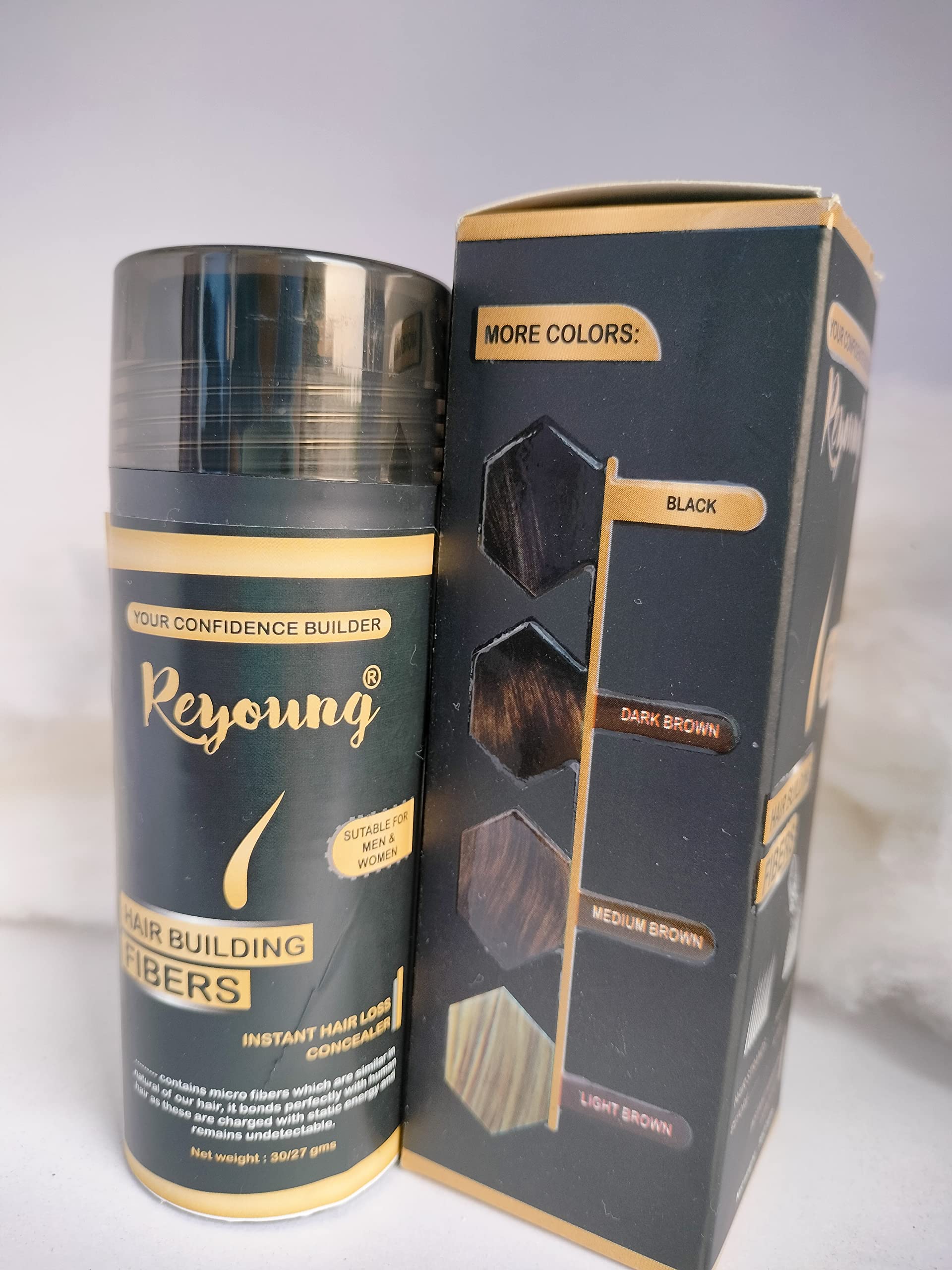 Reyoung Hair Building Fibers Hair Fibers For Thin & Fine Hair -Hair Thickening Fibers for Men & Women 27 grams (Pack of -2, Dark Brown)