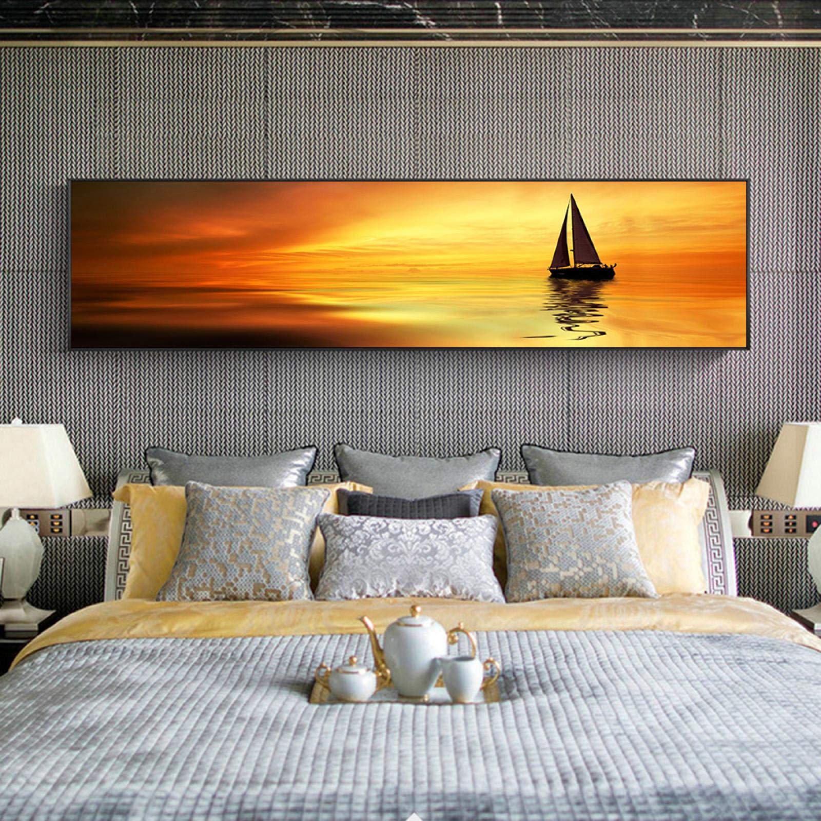 Natura Spiaggia Tramonti Panorama Paesaggio Tela Dipinto Scandinavo Poster e Stampe Wall Art Picture for Living Room 70x210cm Frameless