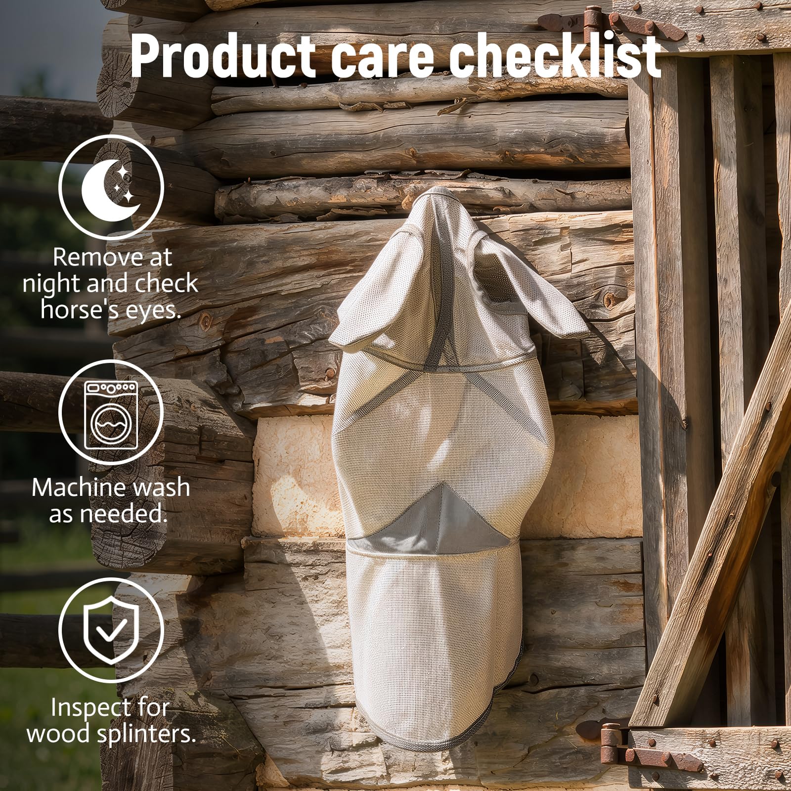 Raelitego Máscara de mosca de caballo con nariz, máscaras ajustables para caballos con orejas, protección UV contra plagas de insectos, malla cómoda sin nariz, tamaño medio, accesorios para caballos