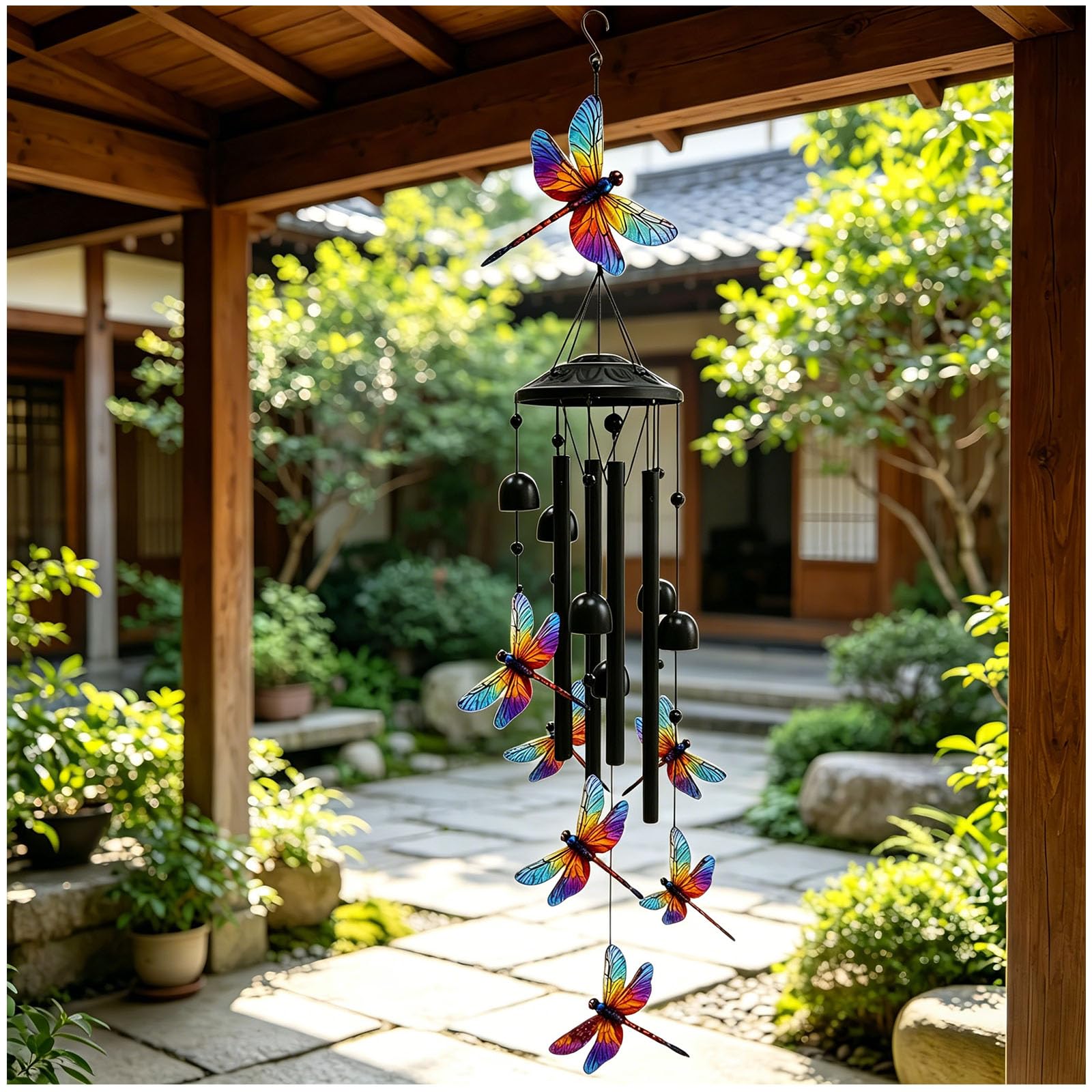 Vintage Colorful Hummingbird Wind Chime With Metal Tubes And Bells, Gentle Tone Patio Porch Yard Hanging Decor Gift for Nature Lovers (Dragonfly)