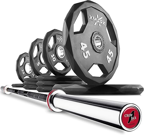 XMark CROWBAR - Barra olímpica de levantamiento de pesas, barra olímpica de 7 pies, discos de peso de diamante negro y barras de pesas disponibles