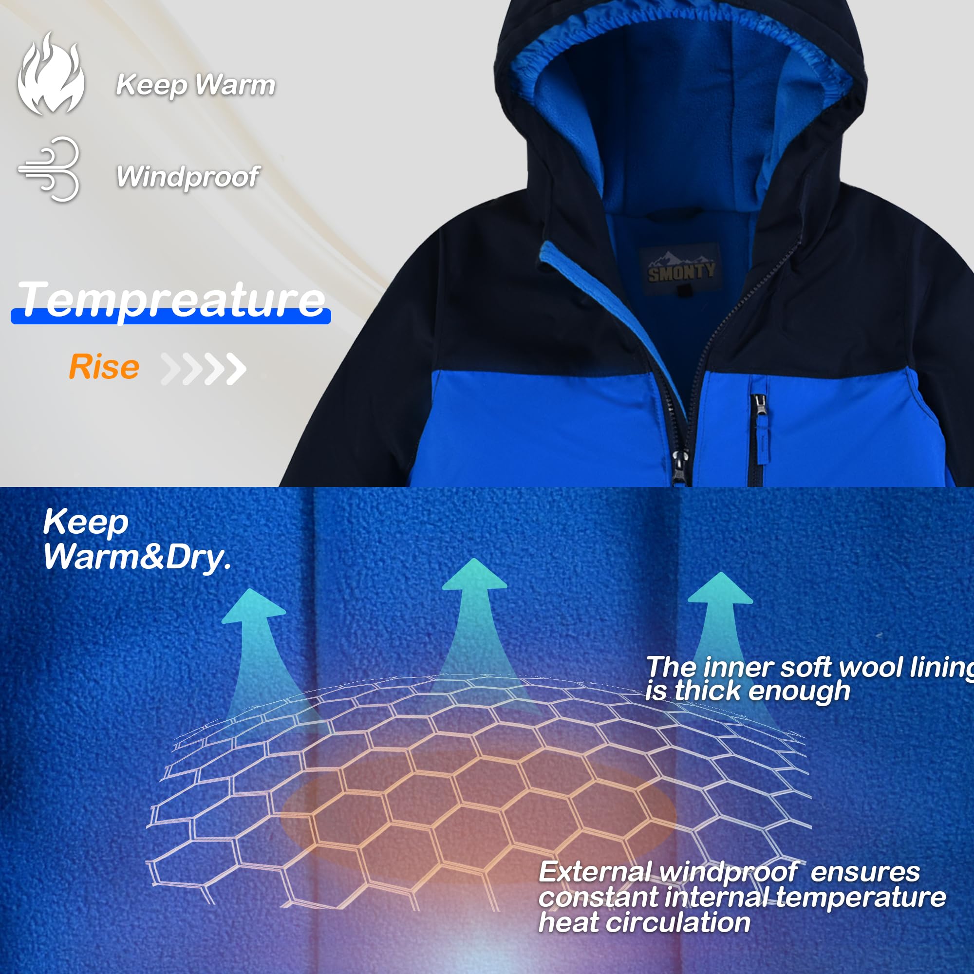 SMONTY COZY Jungen Schneeanzug mit Kapuze, wasserabweisend, Skianzug, winddicht, Winteranzug