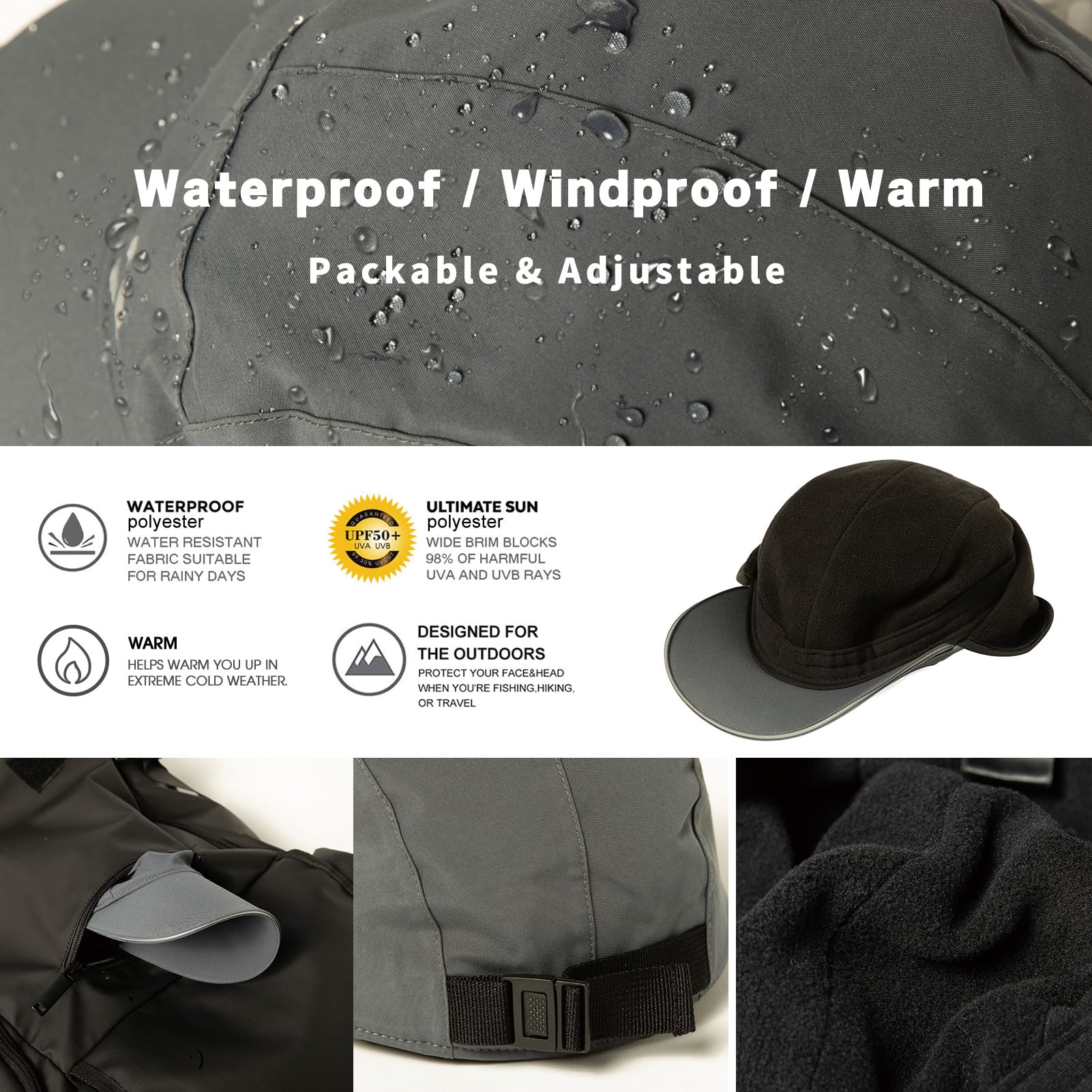 TOP-EX Oversize XL XXL Uomo Impermeabile Inverno Baseball Cap Pile Earflap Trapper Cappello per il Freddo Grande Testa