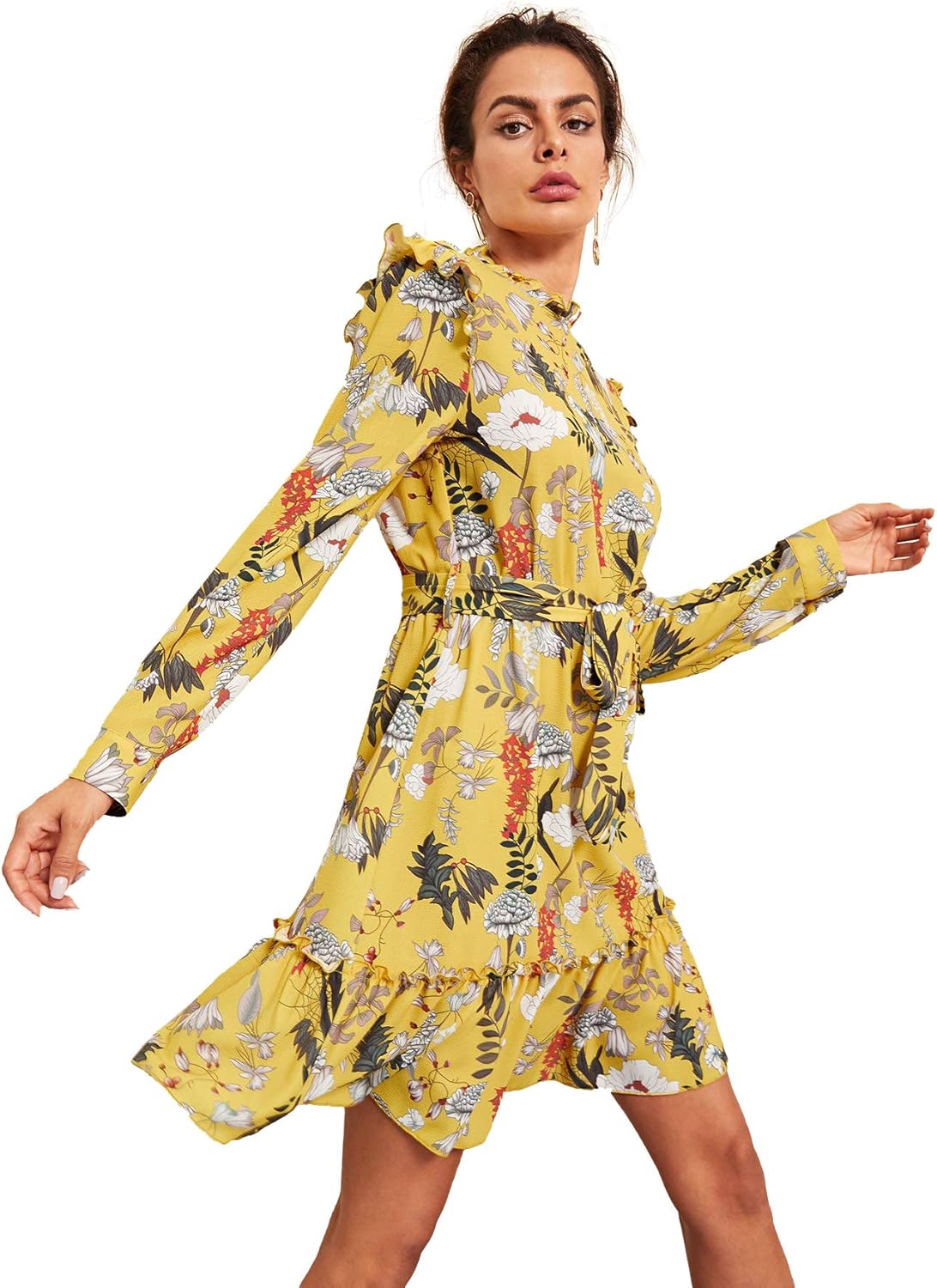 Long sleeve floral ruffle dress Clearance
